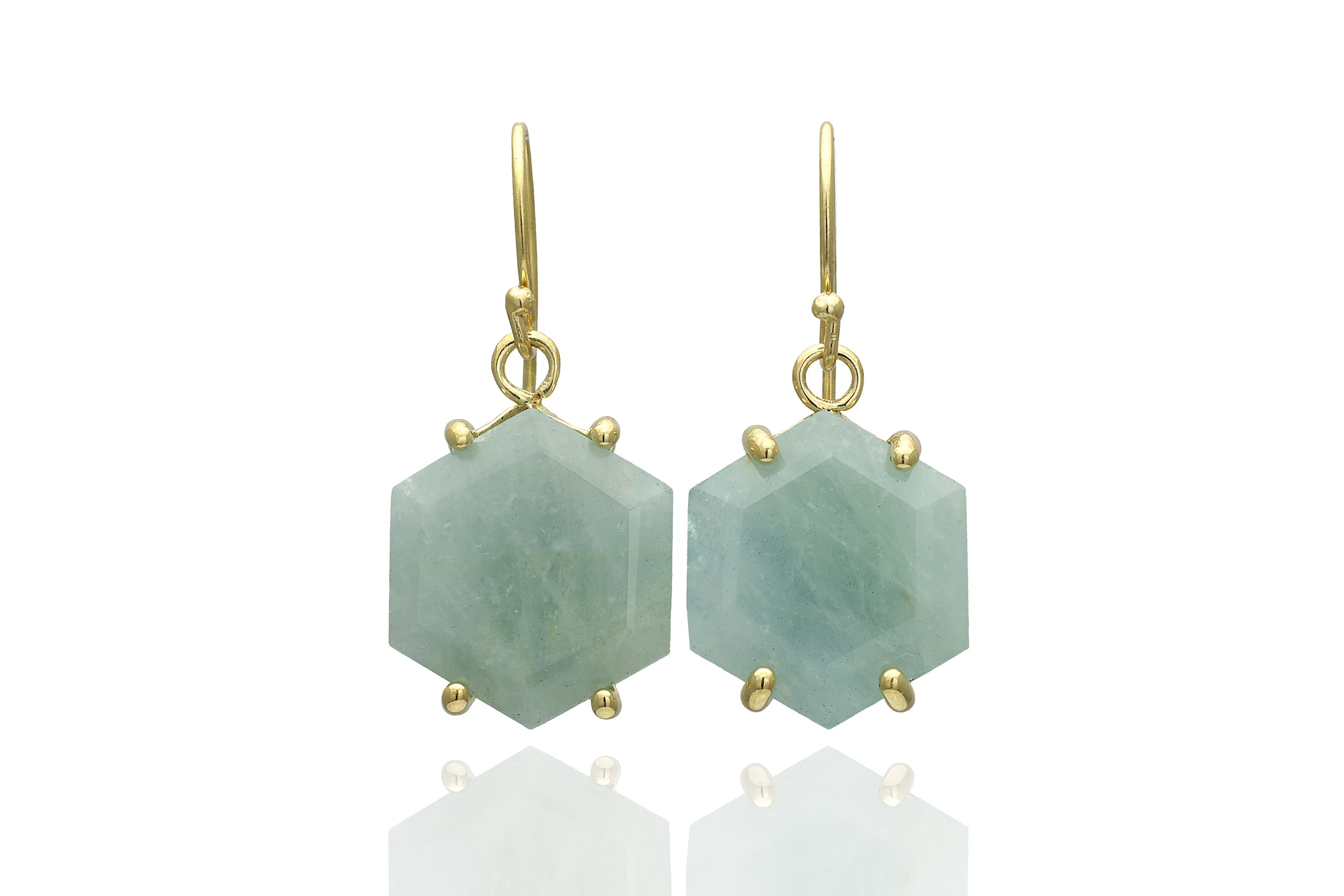Gold Aquamarine Hexagon Cut Earrings Earrings Anemone Jewelry