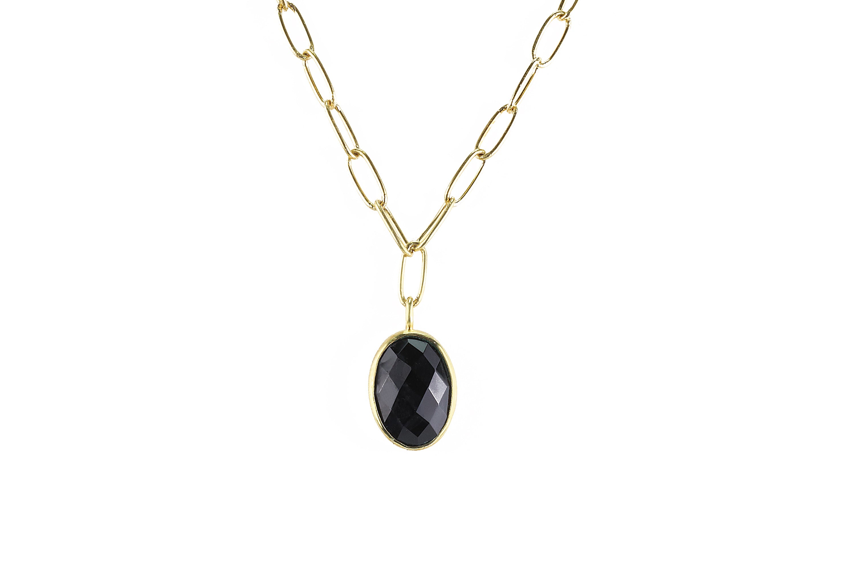 Rectangle Link Chain Necklace with Black Onyx Oval Pendant necklaces Anemone Limited