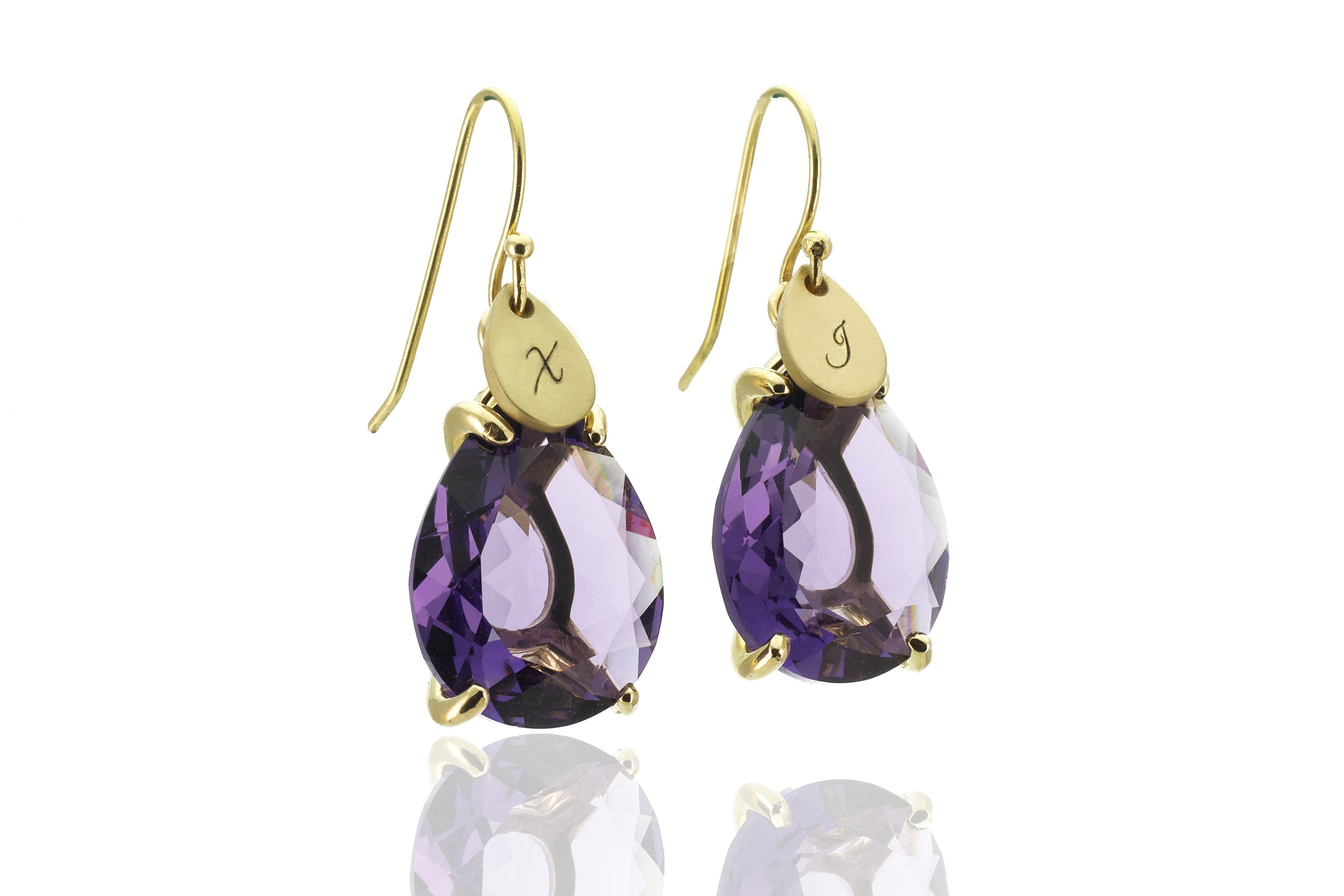 Purple Amethyst Customized Engraved Coin Gold Earrings Earrings Anemone Jewelry