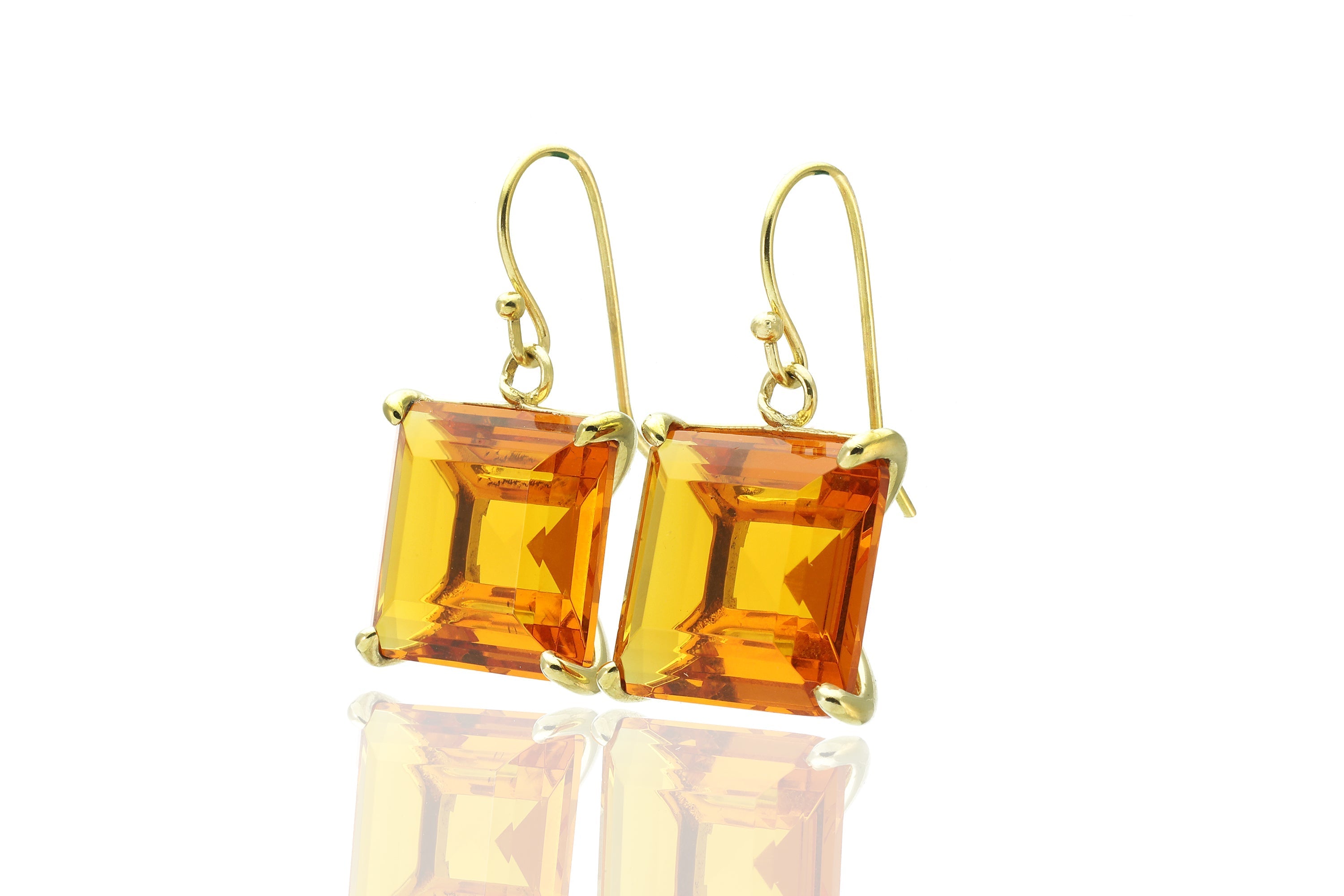 Square Princess Cut Citrine Gemstone Gold Earrings Earrings Anemone Jewelry