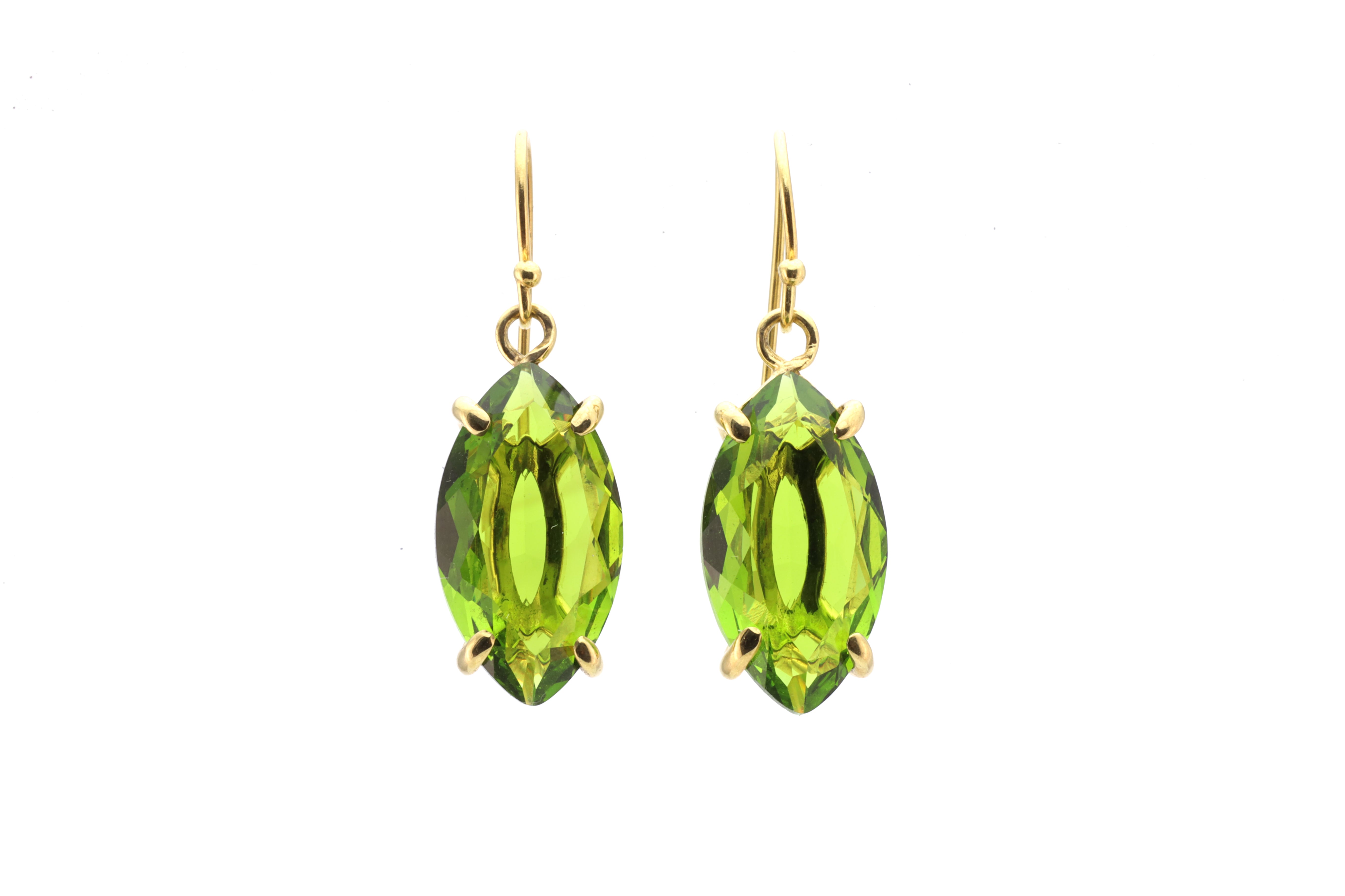 Long Marquise Cut Peridot Gold Dangle Earrings Earrings Anemone Jewelry