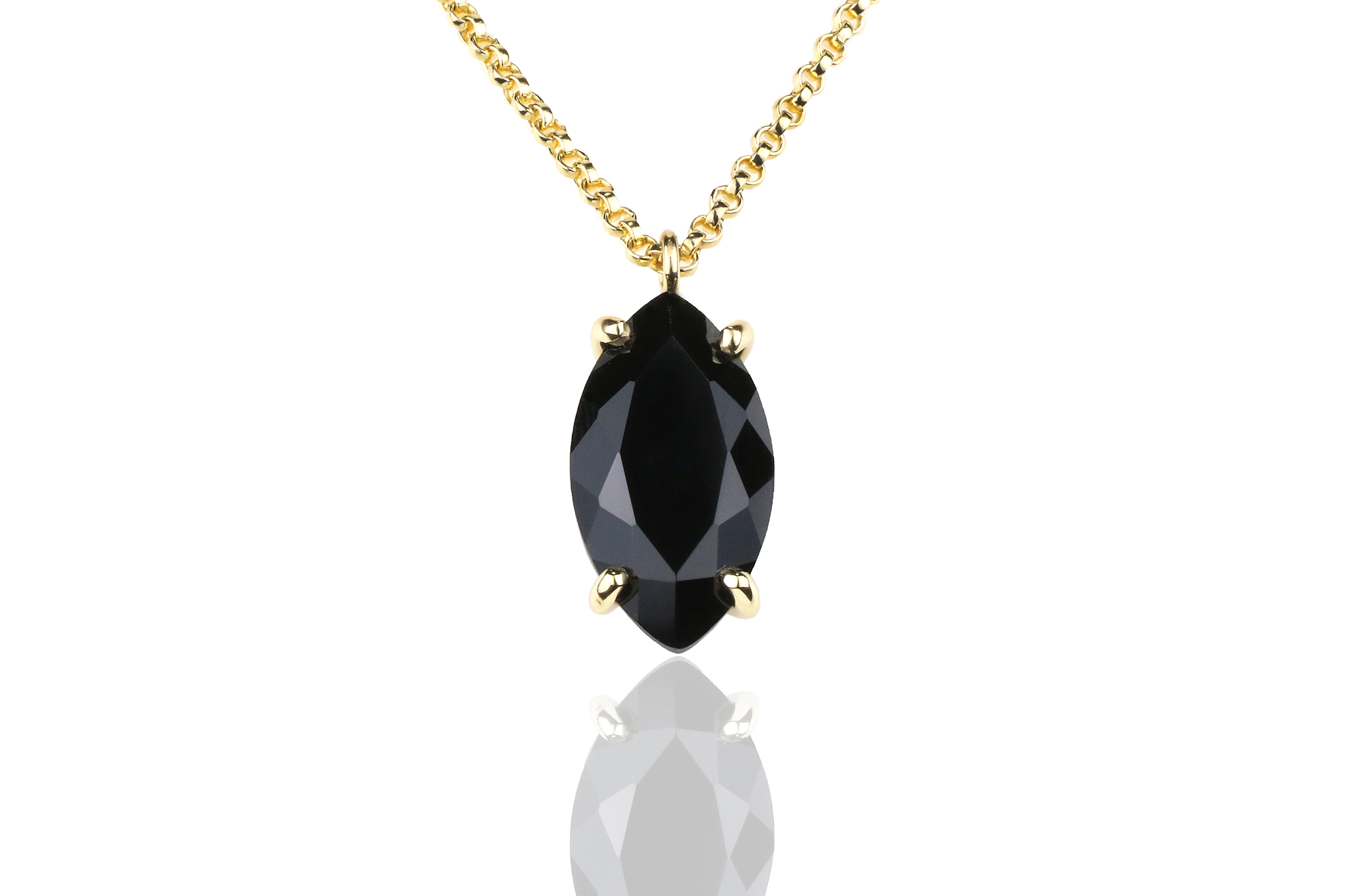 Marquise Gold Pendant Black Onyx Necklace necklaces Anemone Jewelry