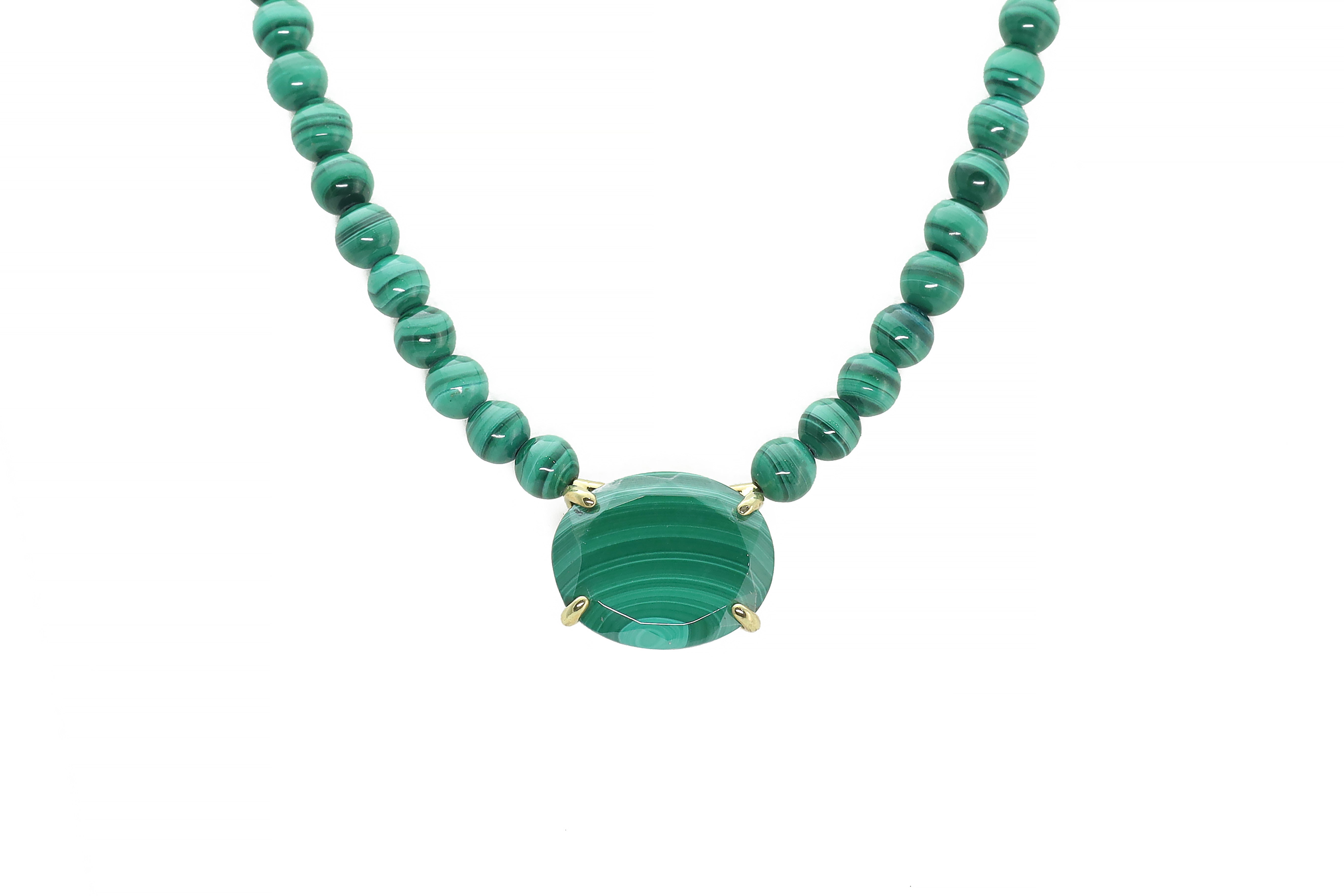 Beaded Malachite Gemstone Gold Necklace necklaces Anemone Jewelry
