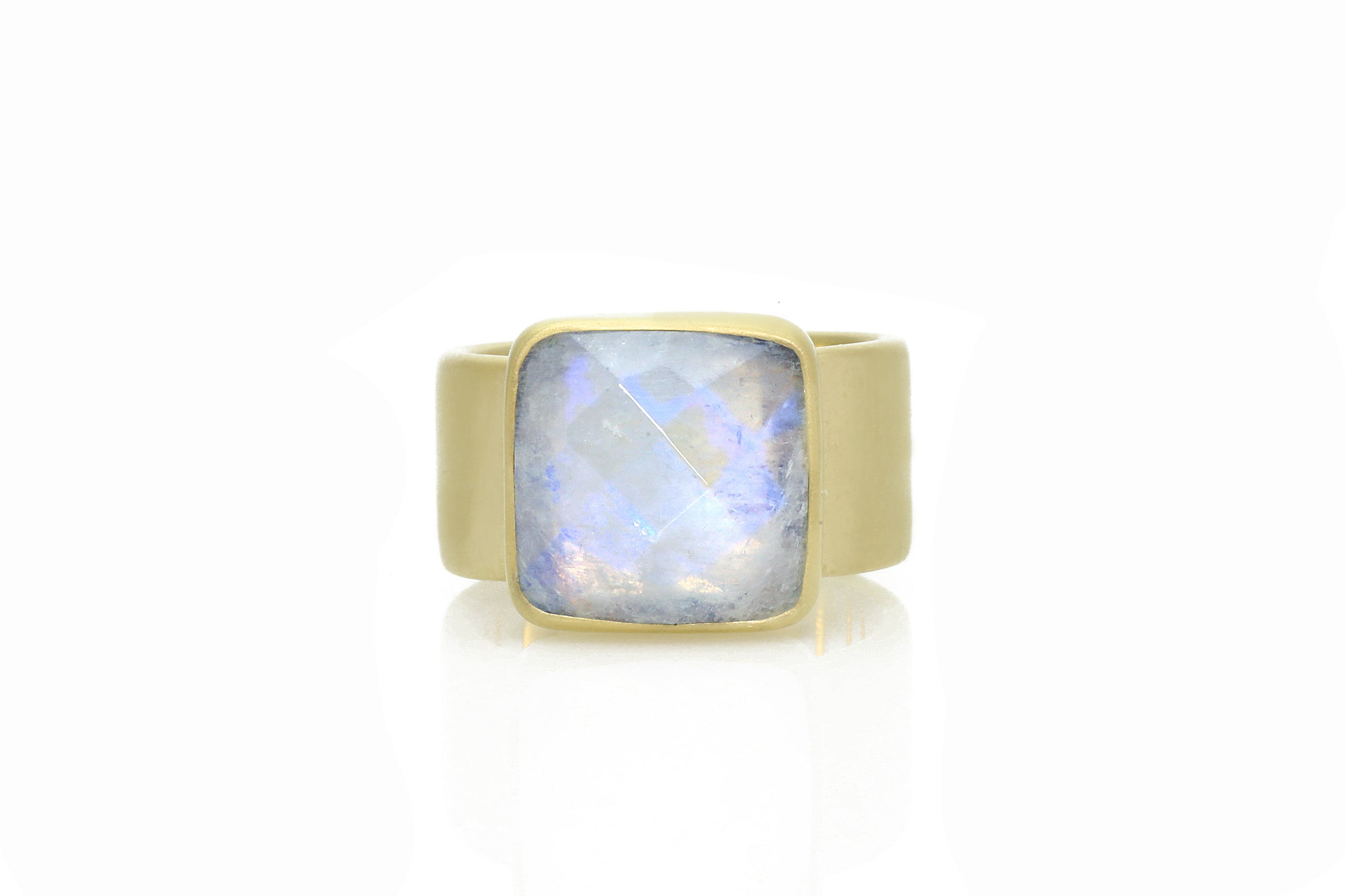 Square Cut Moonstone Thick Wide Band Gold Ring Rings Anemone Limited