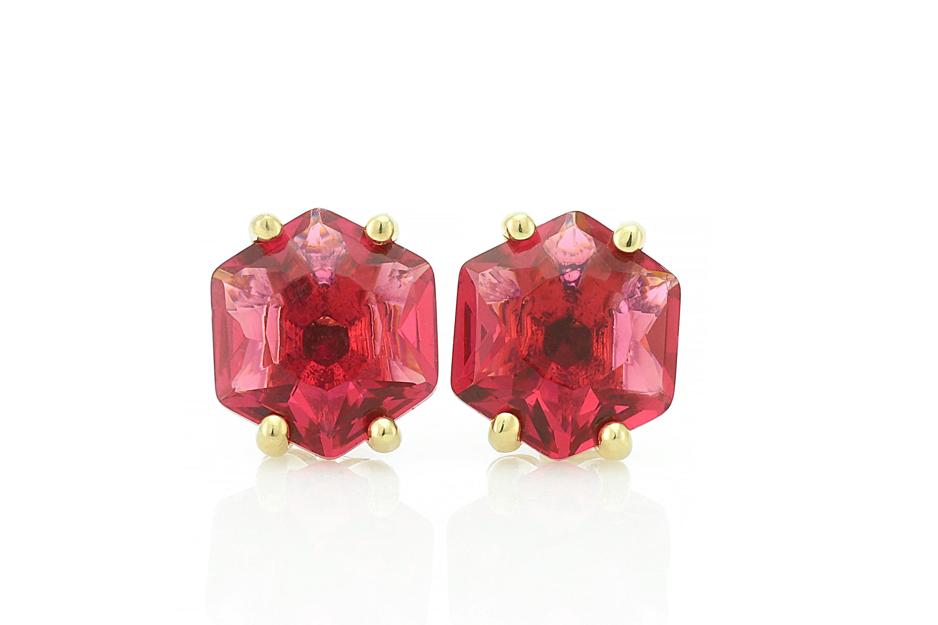 Hexagon Cut Pink Tourmaline Stud Gold Earrings Earrings Anemone Unique