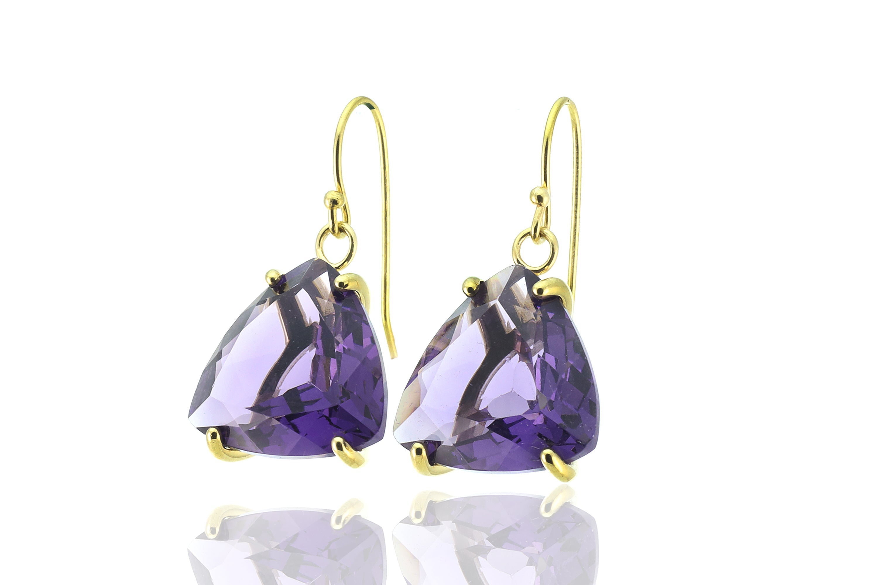 Trillion Cut Amethyst Gold Dangle Earrings Earrings Anemone Jewelry