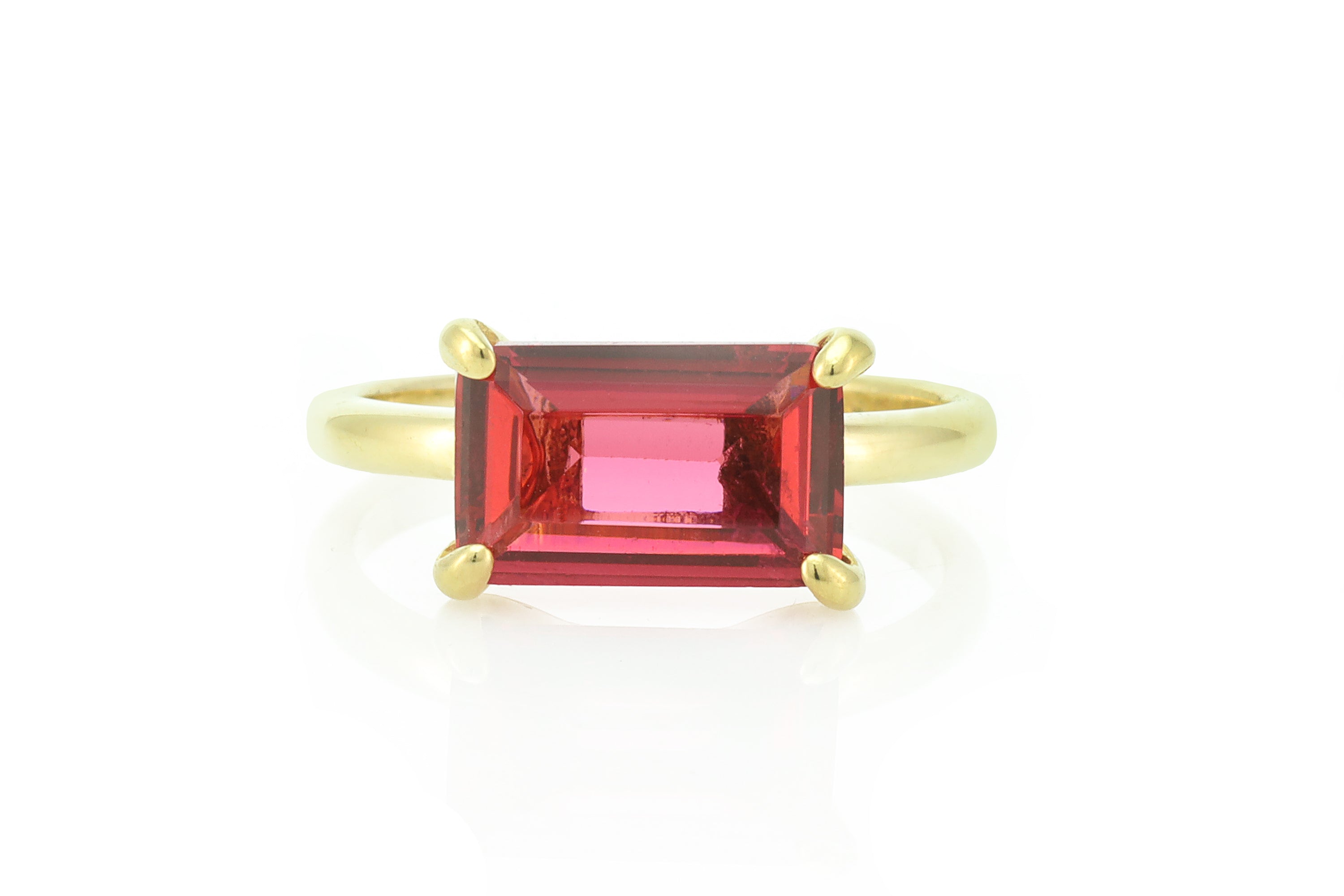Horizontal Set Pink Tourmaline Rectangle Gold Ring Rings Anemone Unique