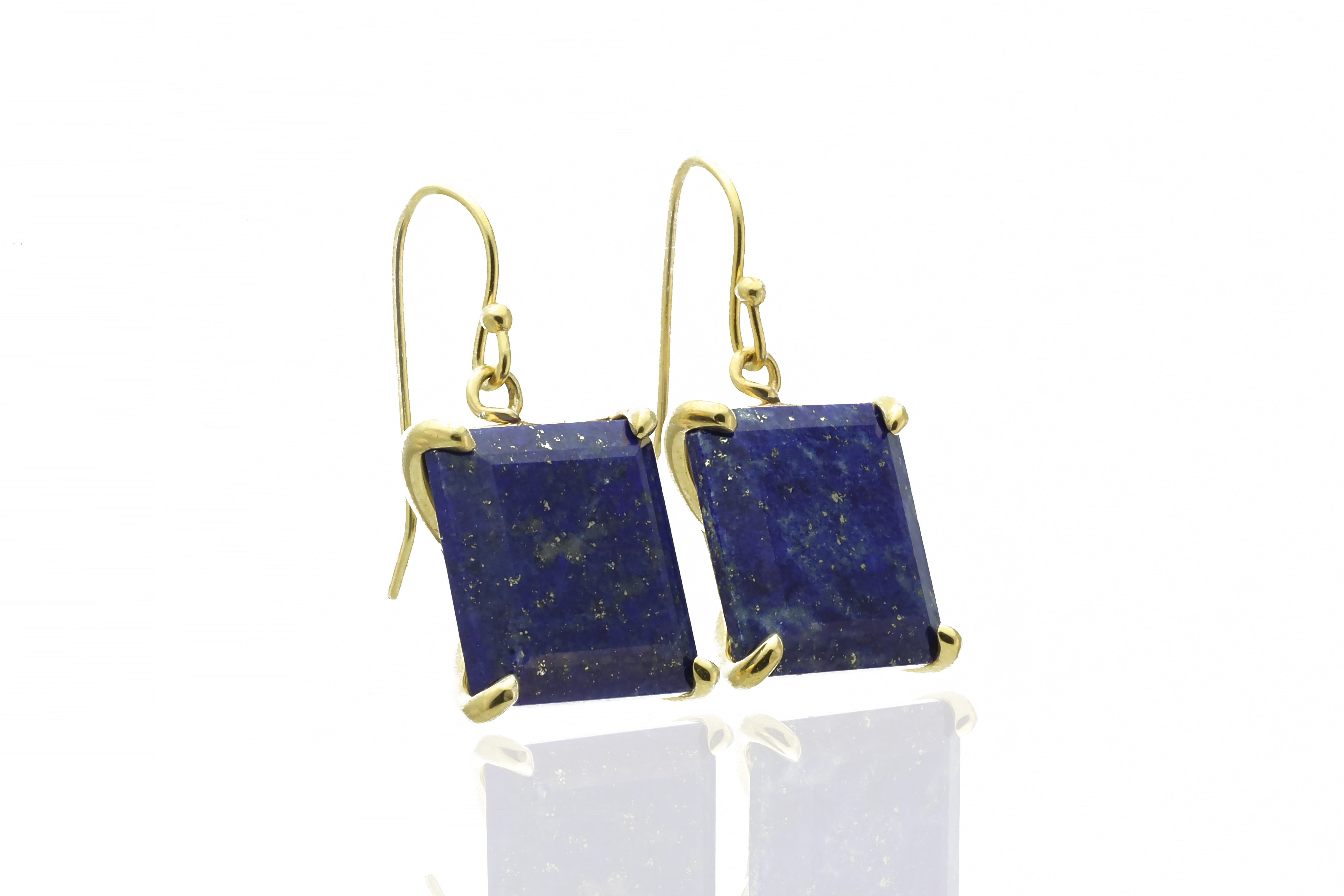 Square Cut Lapis Lazuli Gold Earrings Earrings Anemone Jewelry