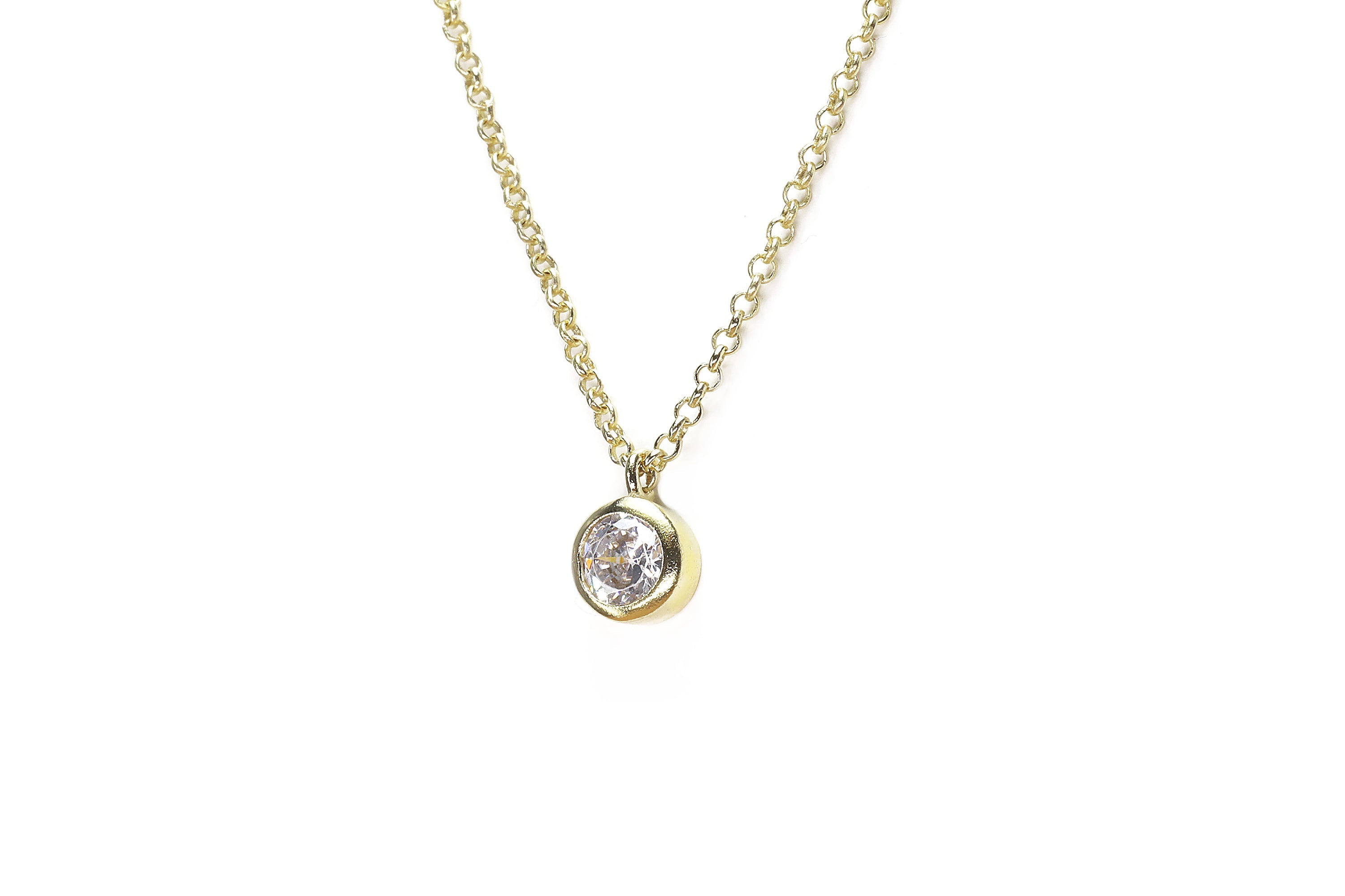 Round Circular Cubic Zirconia Pendant Necklace in 14k Gold necklaces Anemone Unique