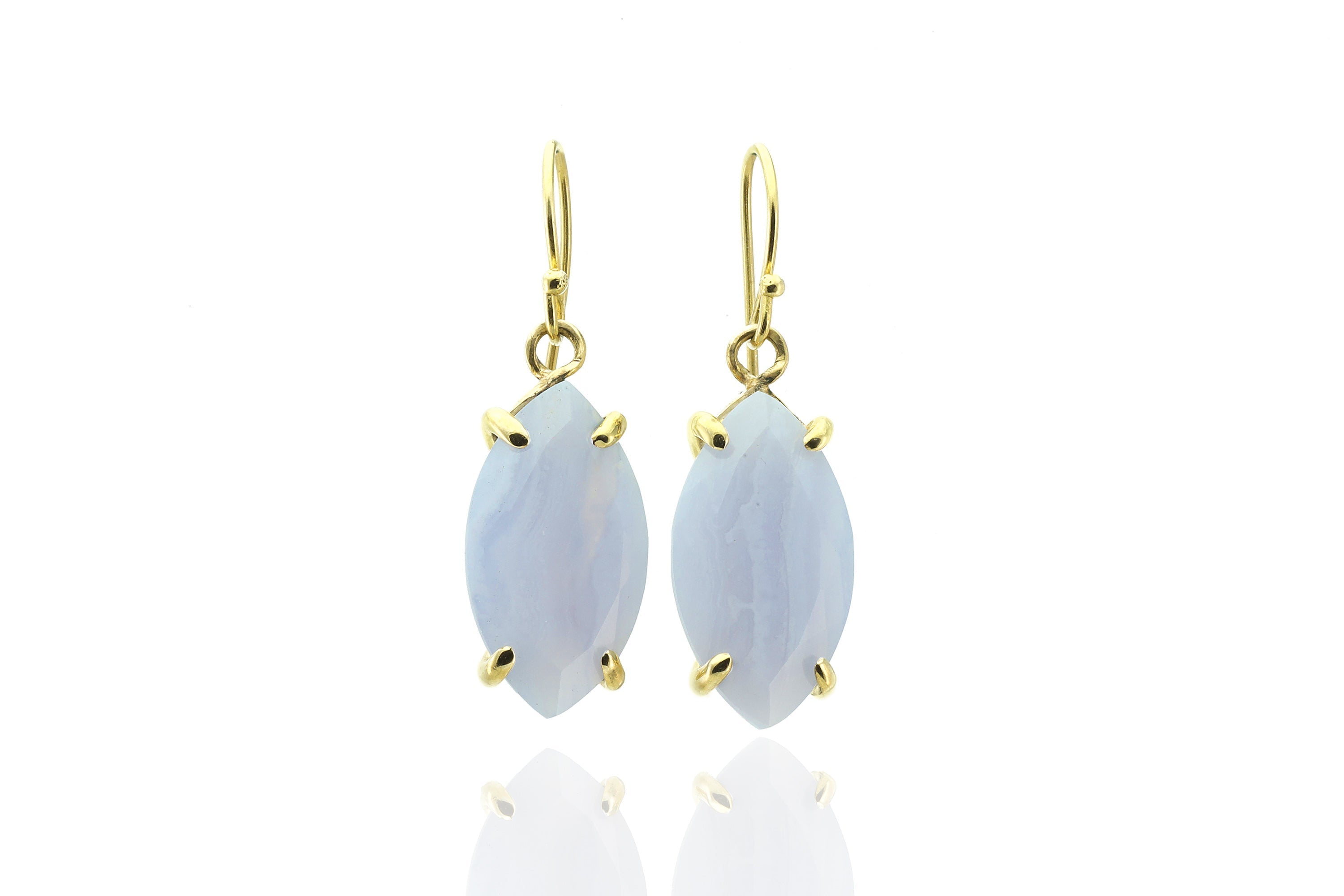 Blue Lace Agate Marquise Cut Gold Dangle Earrings Earrings Anemone Jewelry