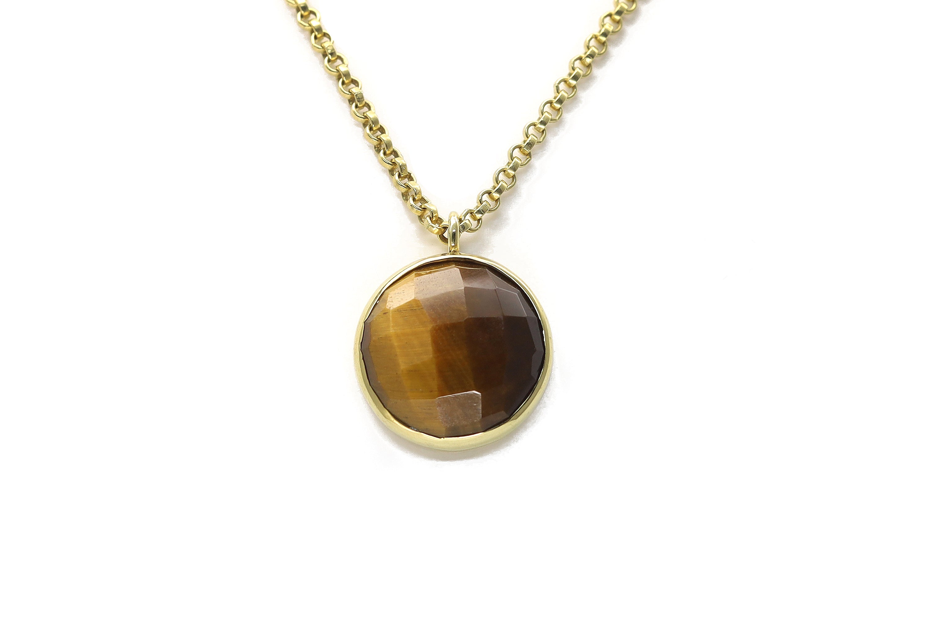 Semiprecious Tiger Eye Bezel Set Pendant Necklace in Gold necklaces Anemone Limited