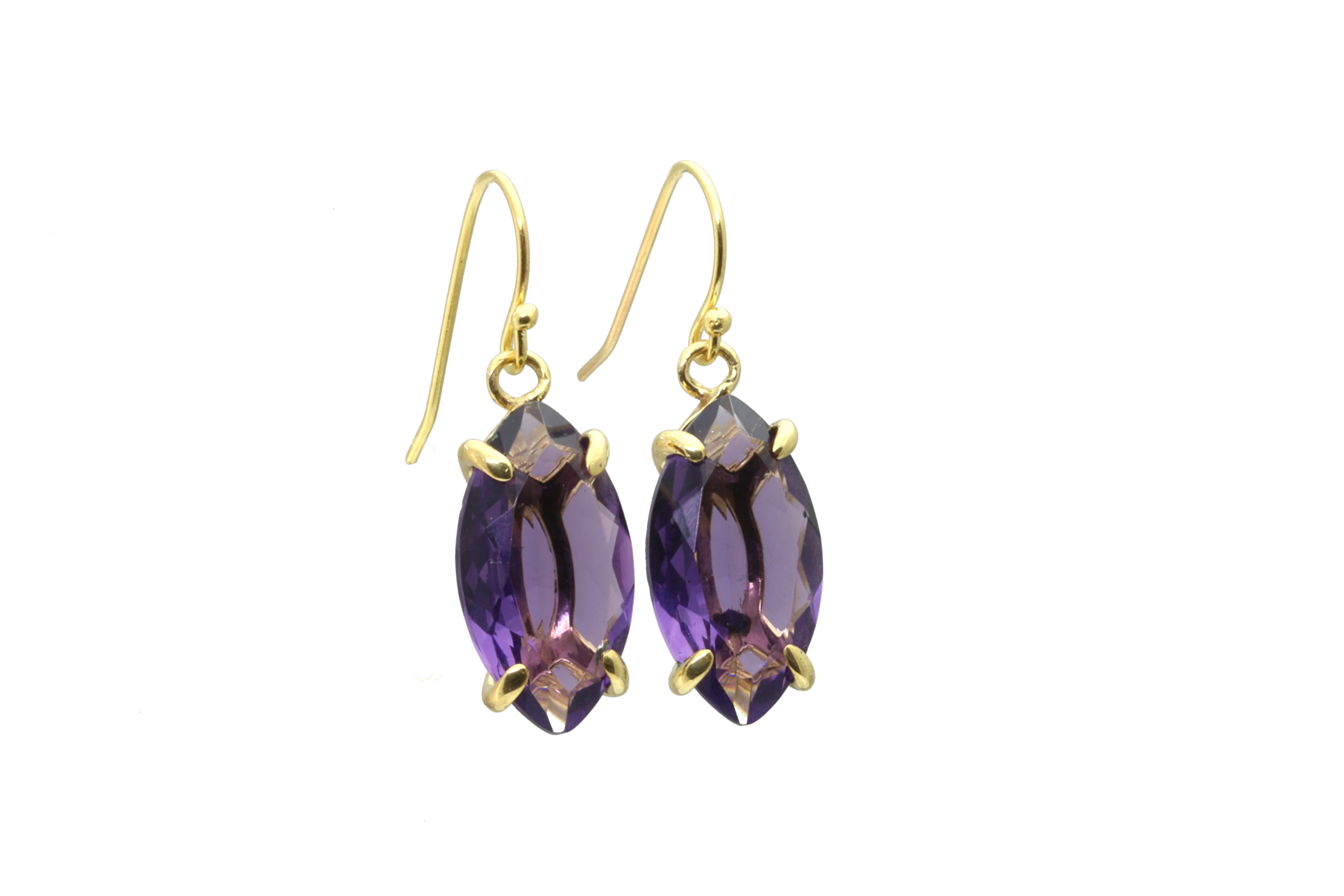 Marquise Cut Amethyst Gemstone 4 Prong Gold Earrings Earrings Anemone Jewelry