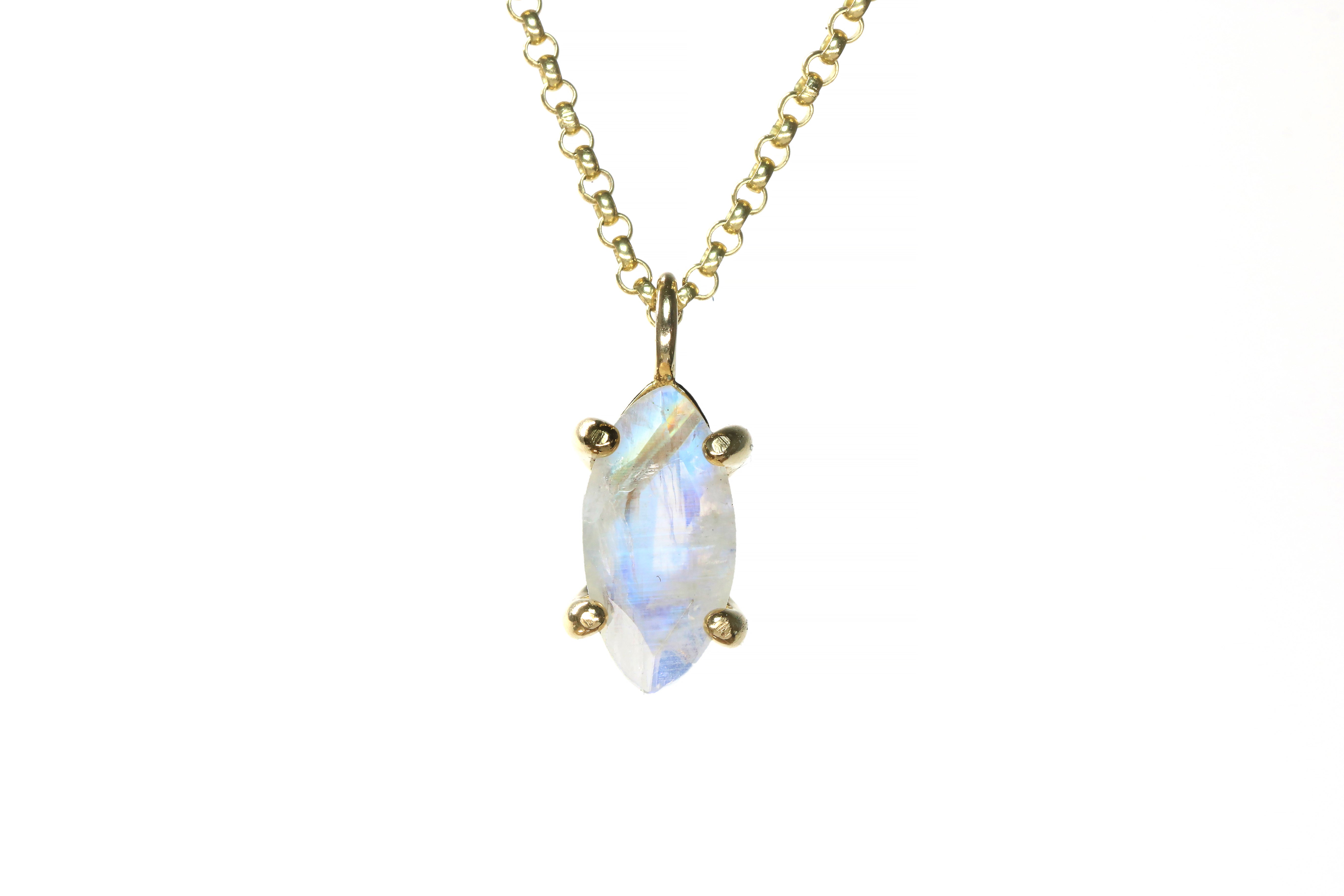 Gold Filled Rainbow Moonstone Marquise Pendant Necklace necklaces Anemone Unique