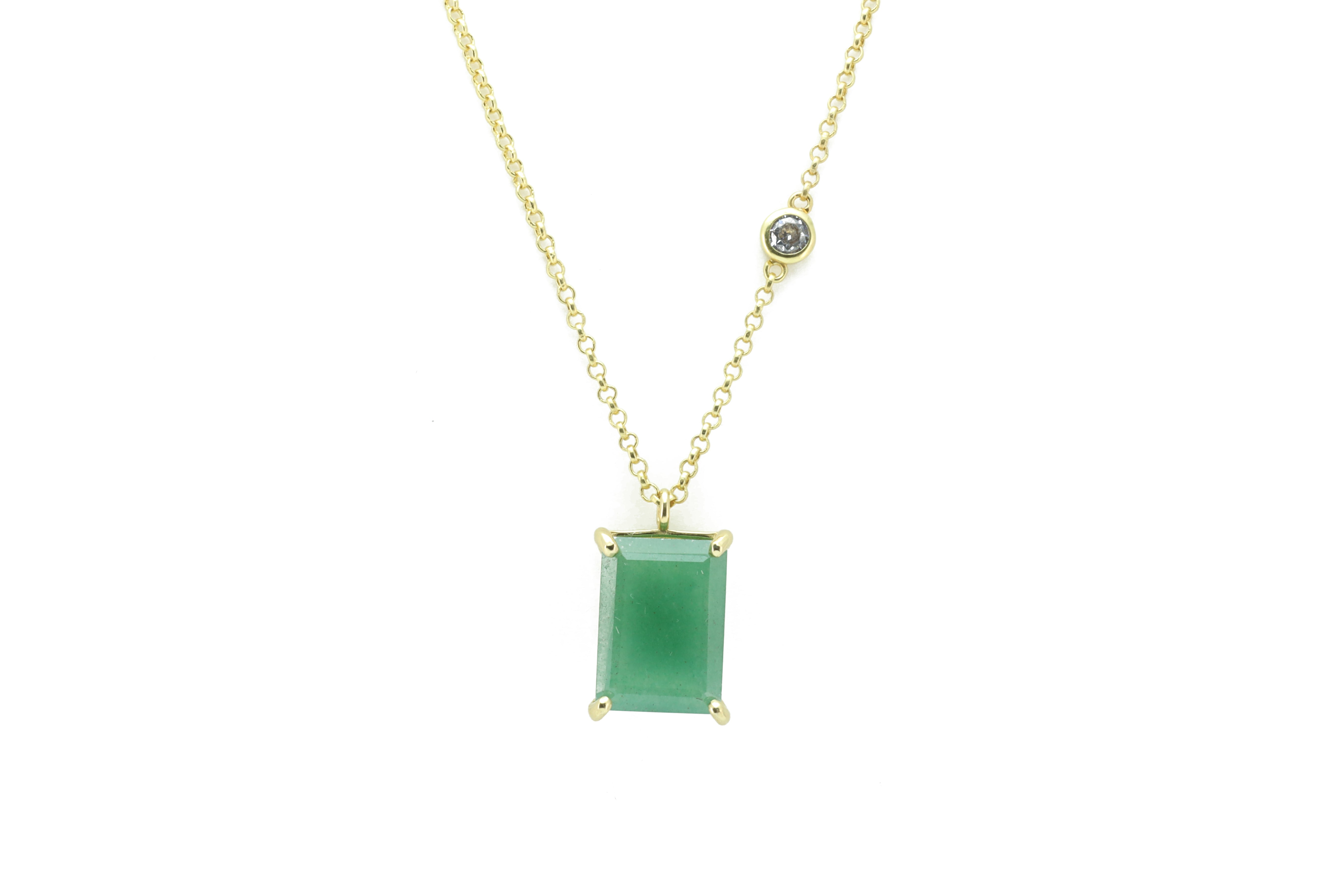 Rectangle Green Aventurine Pendant Necklace with Cubic Zirconia necklaces Anemone Jewelry