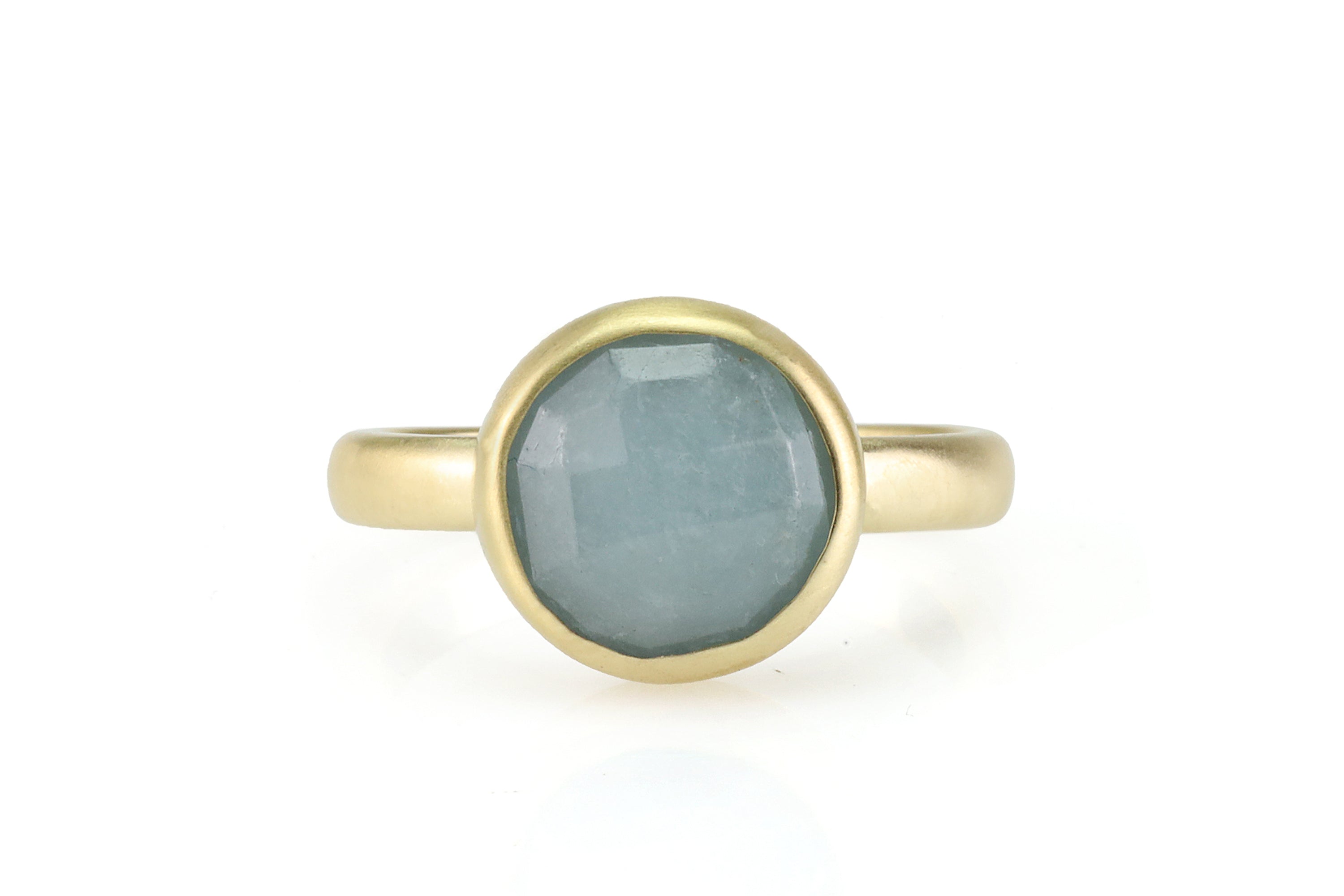 Round Bezel-Set Aquamarine Gold Ring Rings Anemone Limited