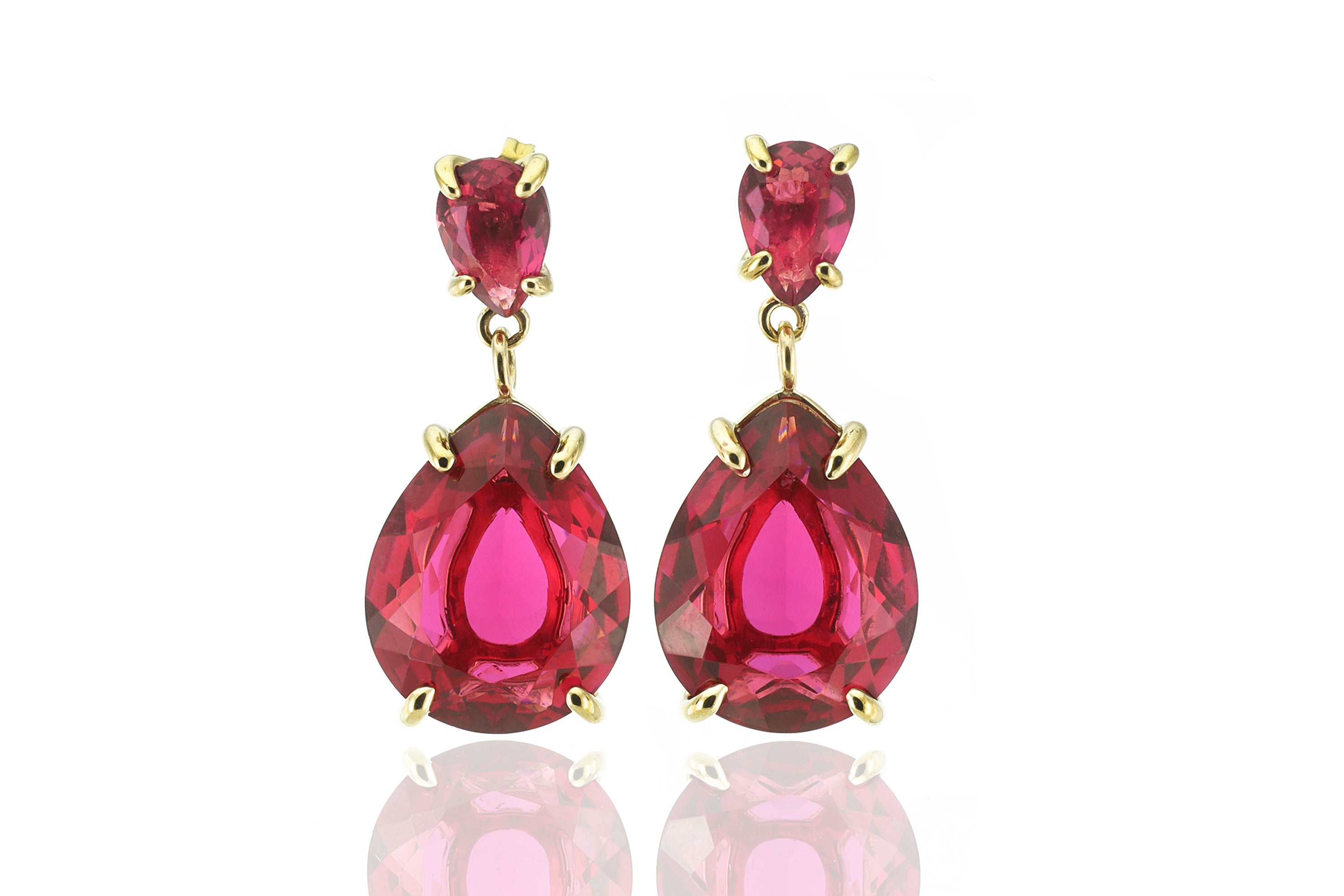 Pear Cut Pink Tourmaline Double Stone Gold Earrings Earrings Anemone Jewelry