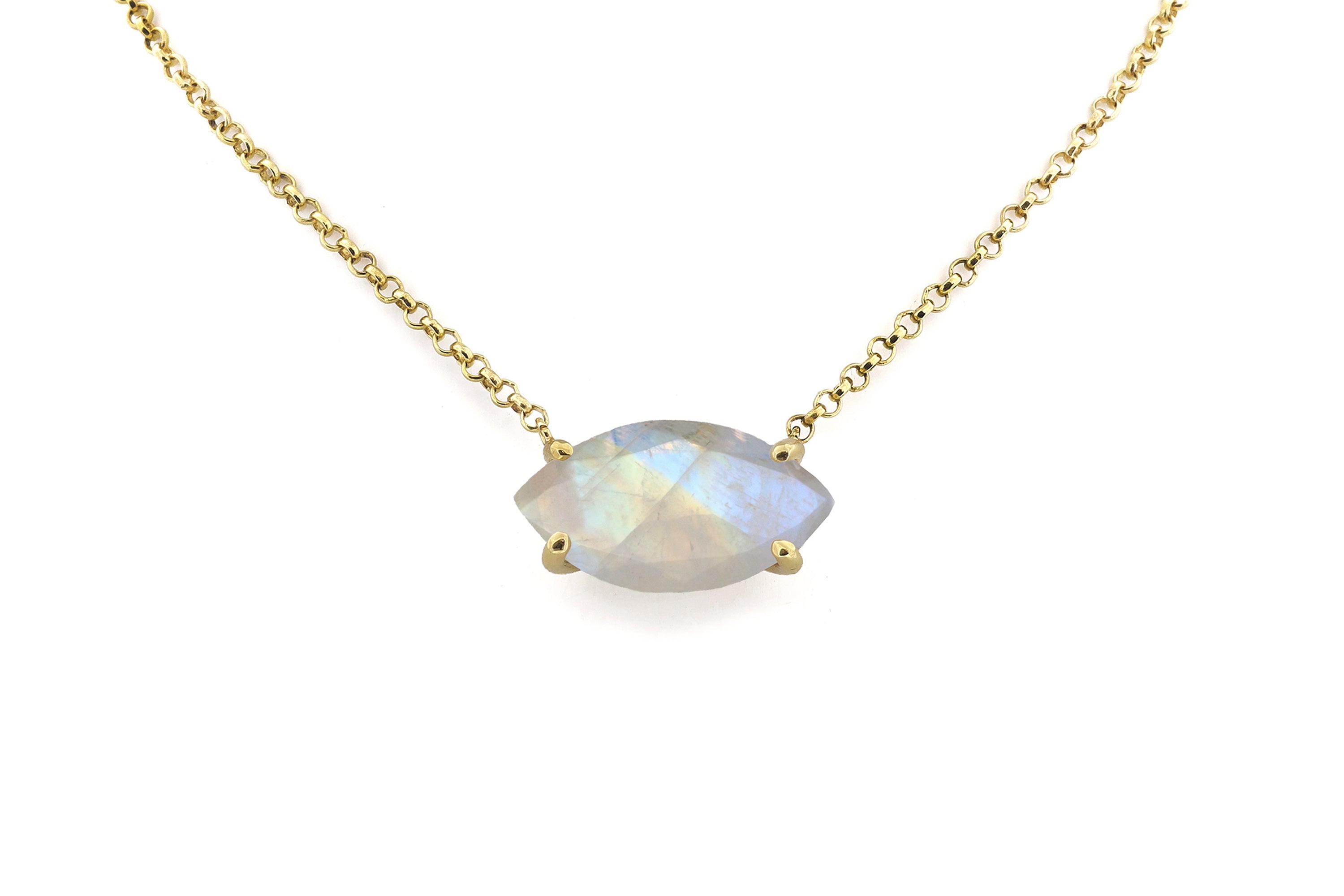 Horizontal Setting Marquise Cut Moonstone Gold Necklace necklaces Anemone Jewelry