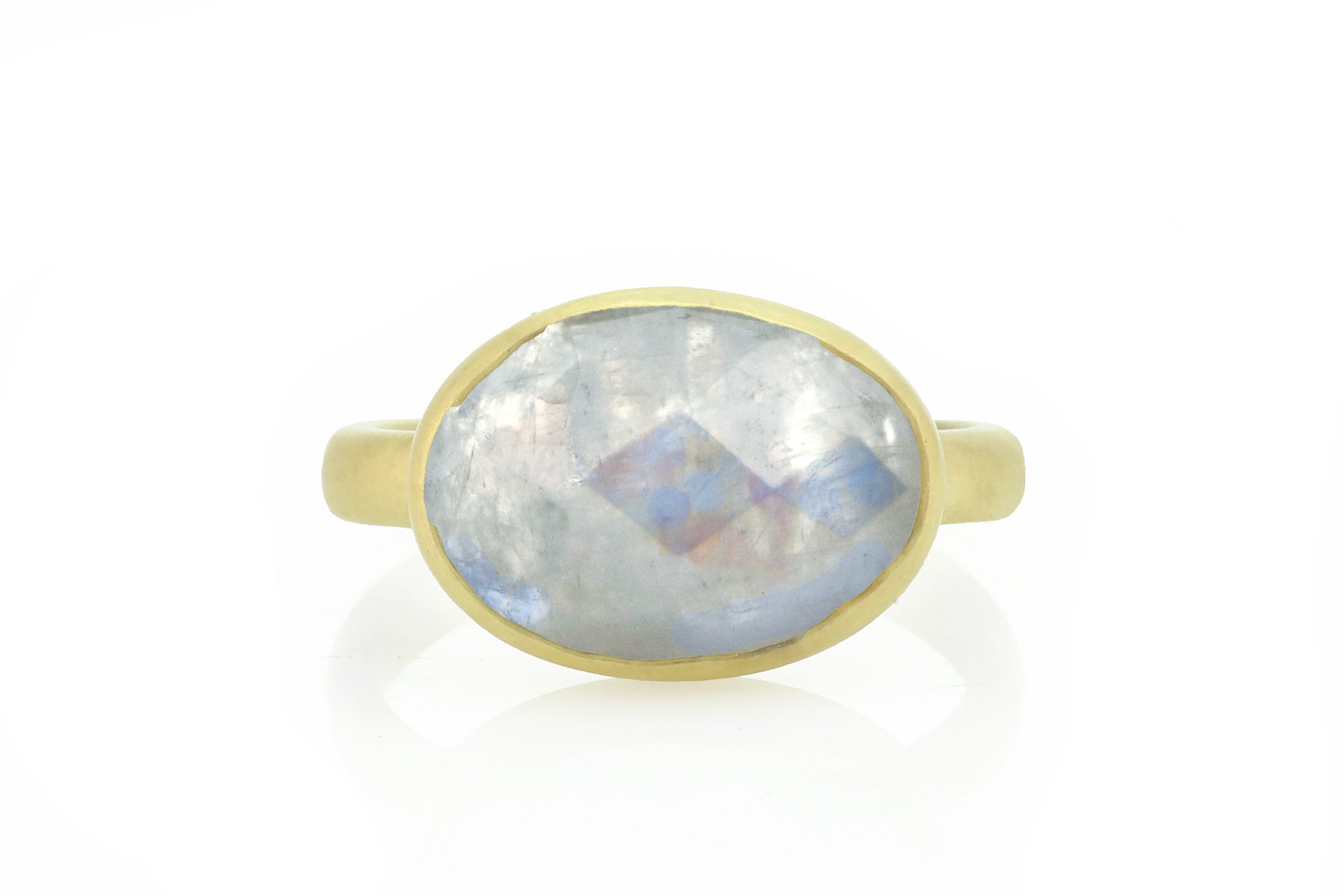 Gold Rainbow Moonstone Bezel Set Ring Rings Anemone Limited