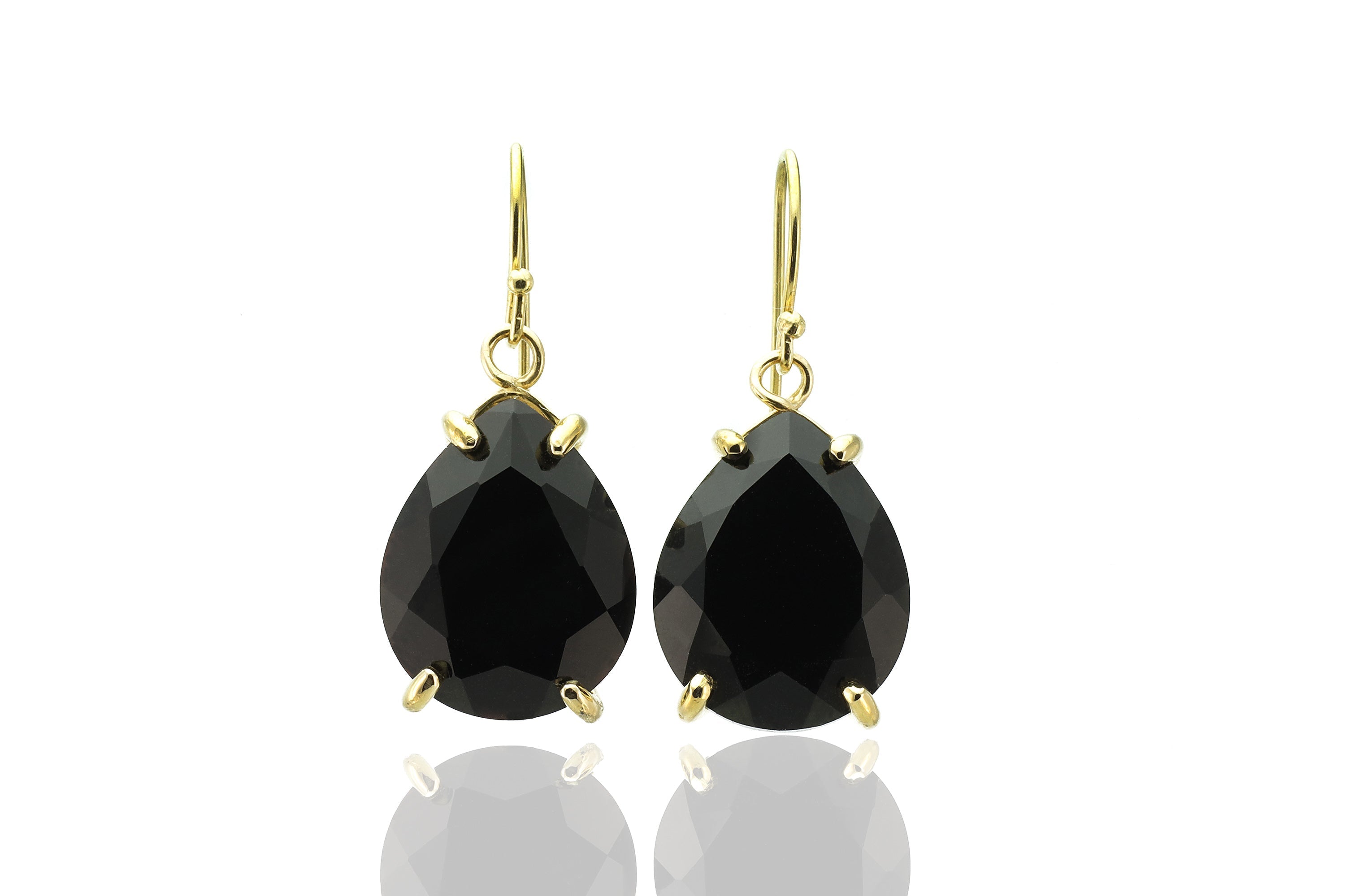 Pear Cut Black Onyx Large Statement Gold Dangle Teardrop Earrings Earrings Anemone Jewelry