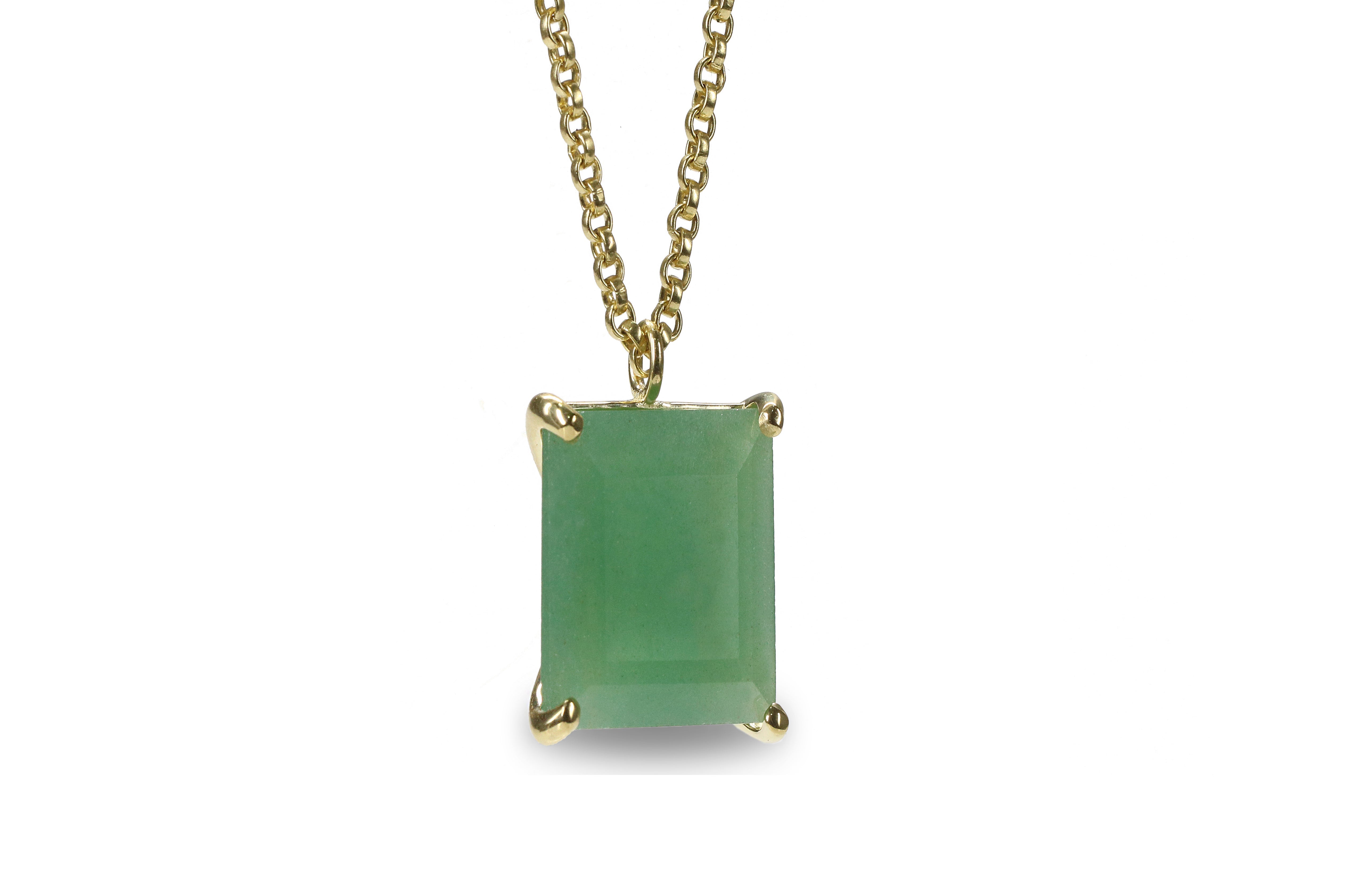 Green Aventurine Rectangle Pendant Gold Necklace necklaces Anemone Jewelry