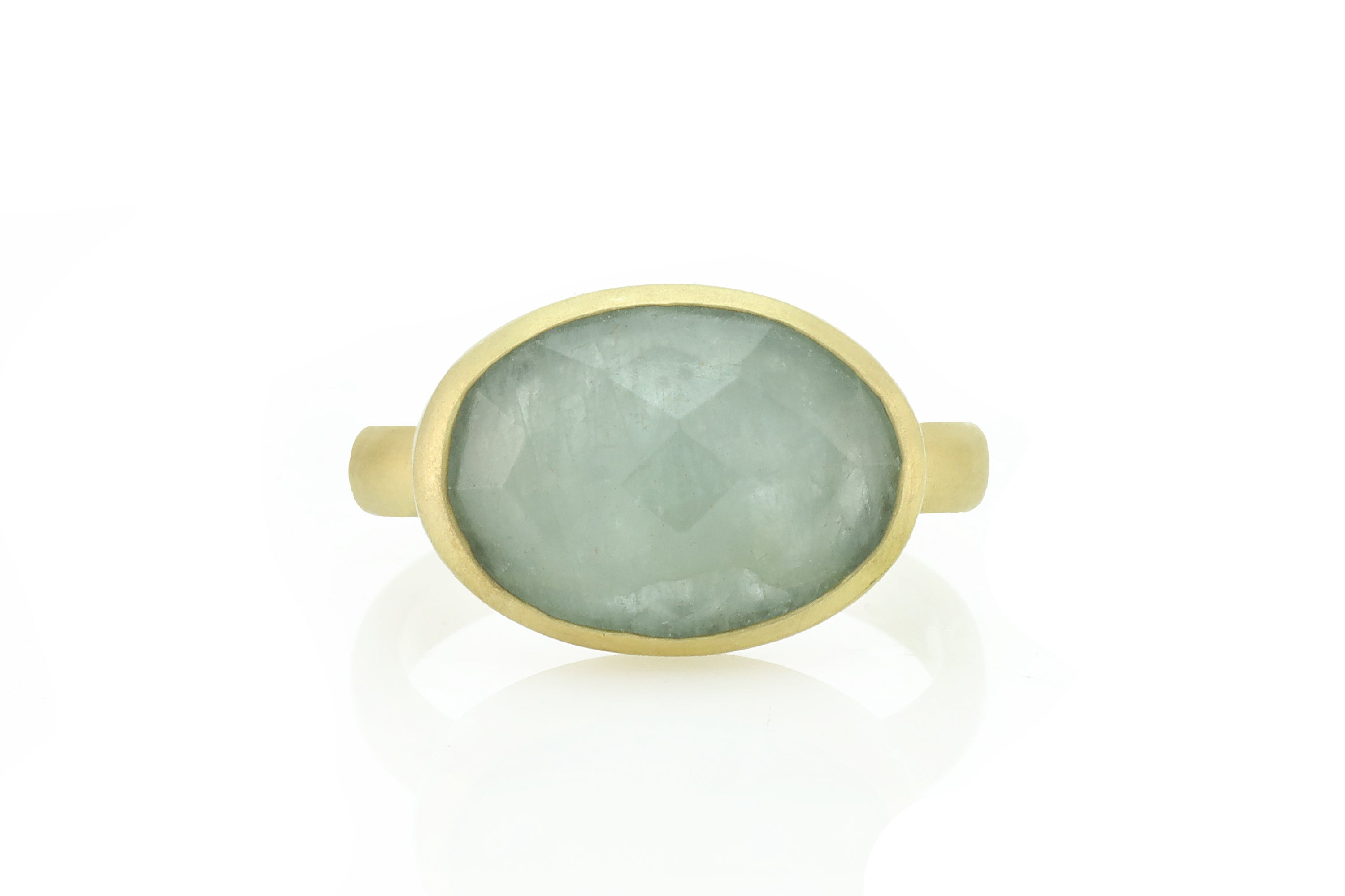 Oval Bezel Set Gold Stacking Aquamarine Ring Rings Anemone Limited