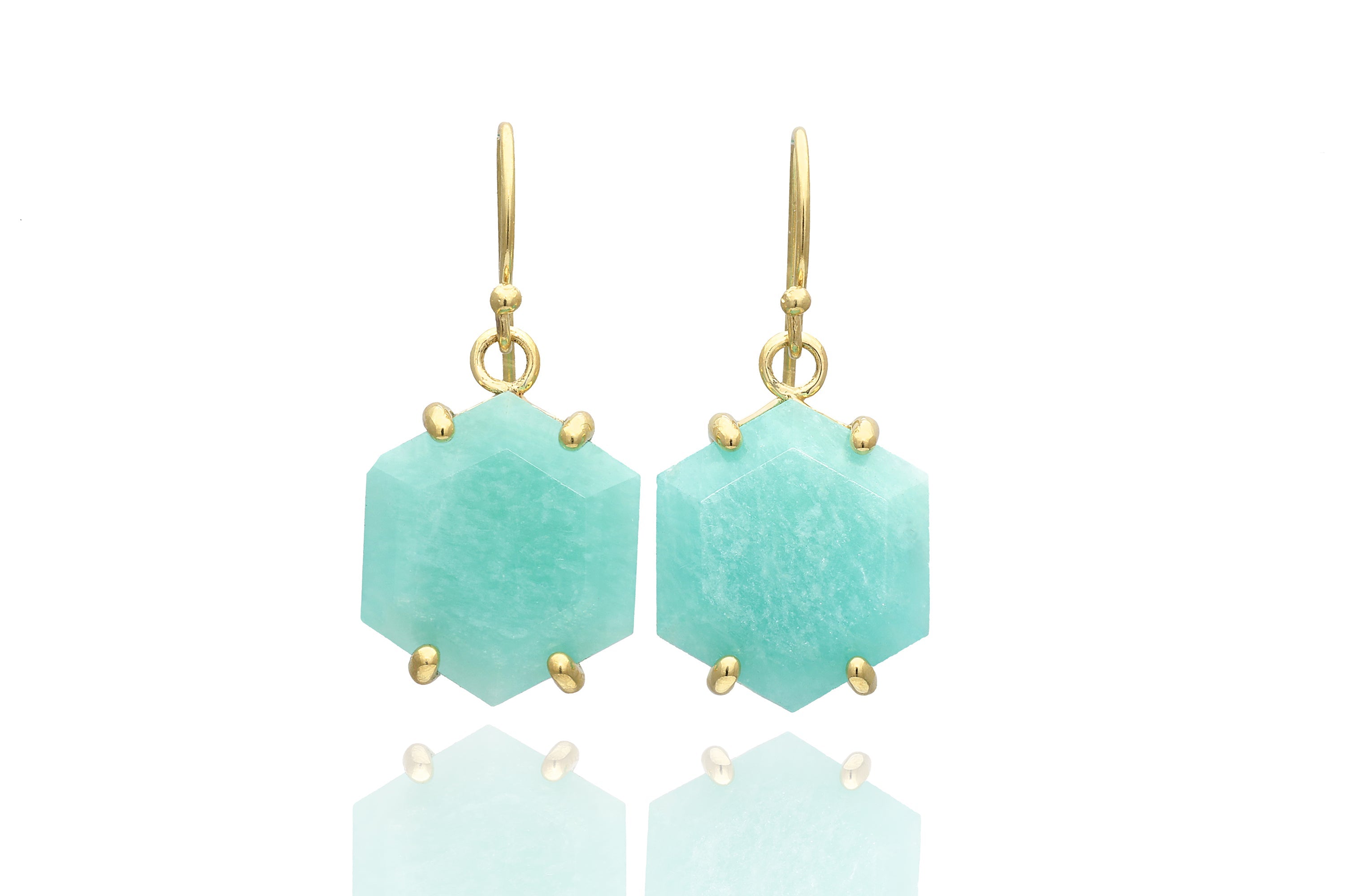 Hexagon Shape Amazonite Gold Dangle Earrings Earrings Anemone Jewelry