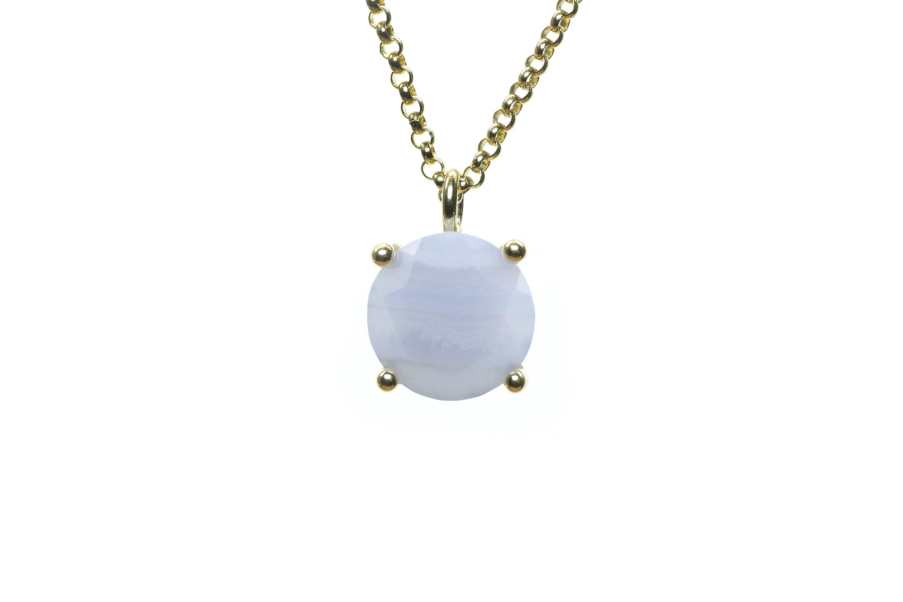 Lovely Round Blue Agate Necklace in Gold necklaces Anemone Unique
