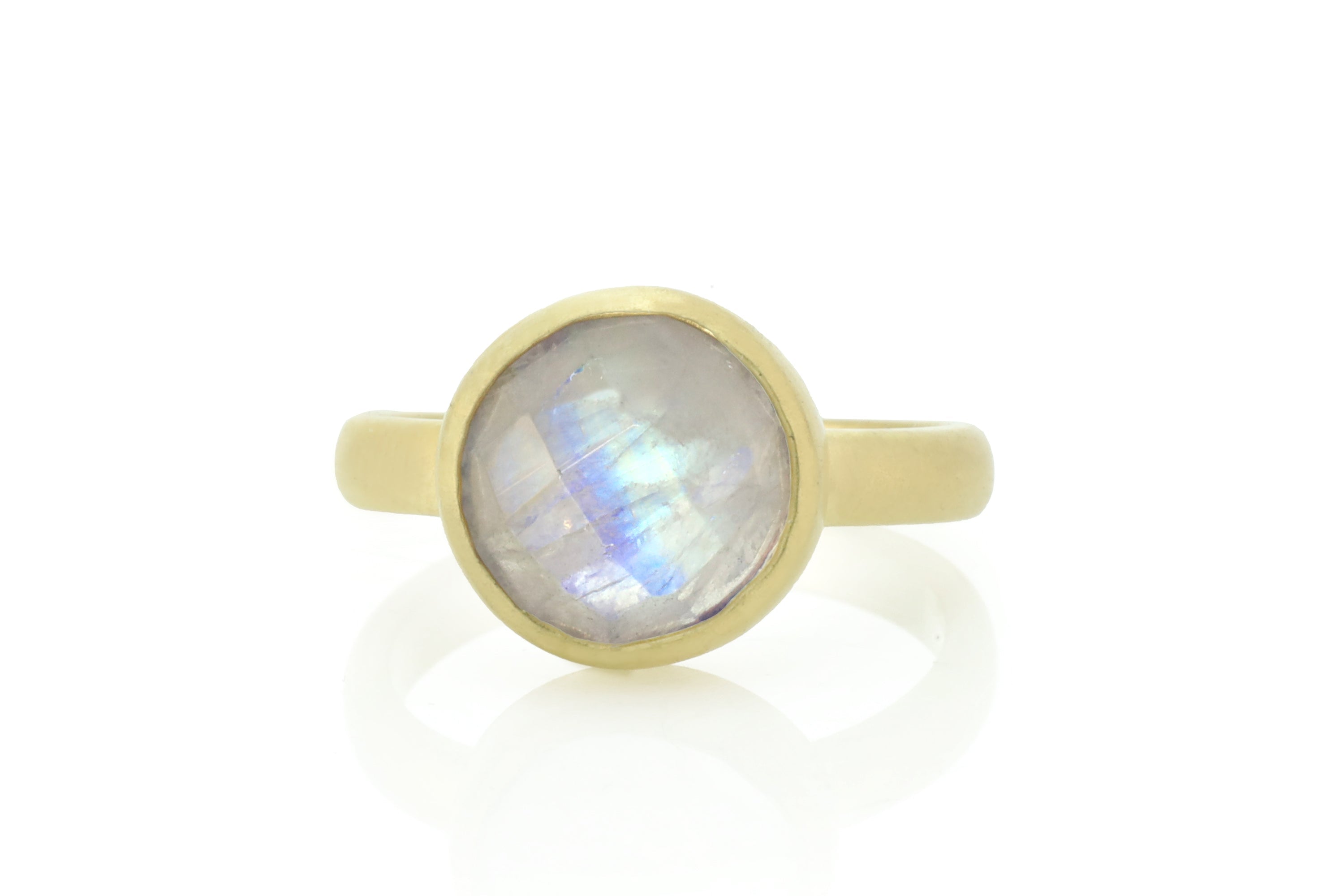 Round 14k Gold Rainbow Moonstone Bezel Set Ring Rings Anemone Limited