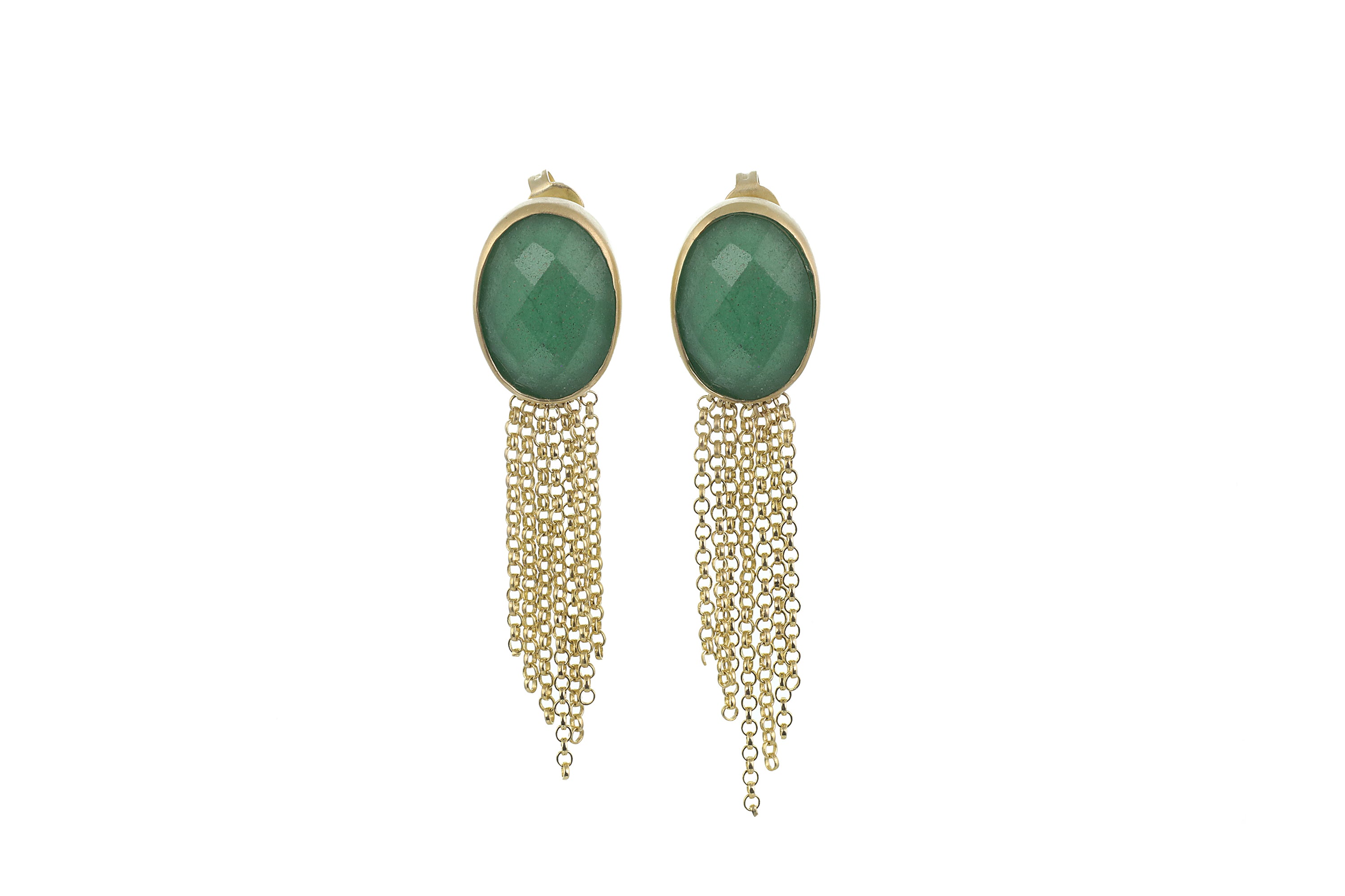Dangle Earrings with Oval Bezel Set Green Aventurine Gemstone Earrings Anemone Limited