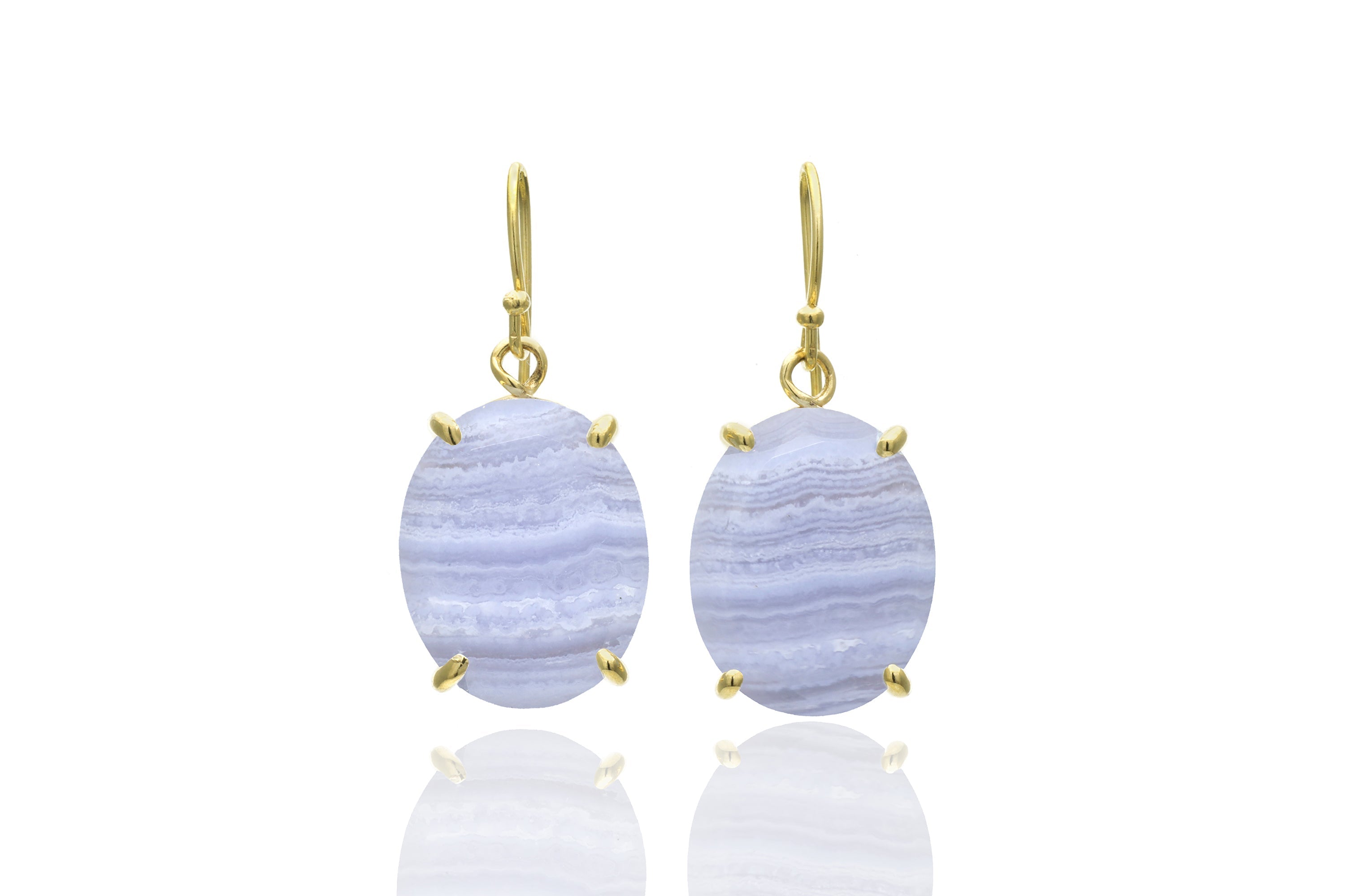 Blue Lace Agate Oval Cut Gemstone Earrings Earrings Anemone Jewelry