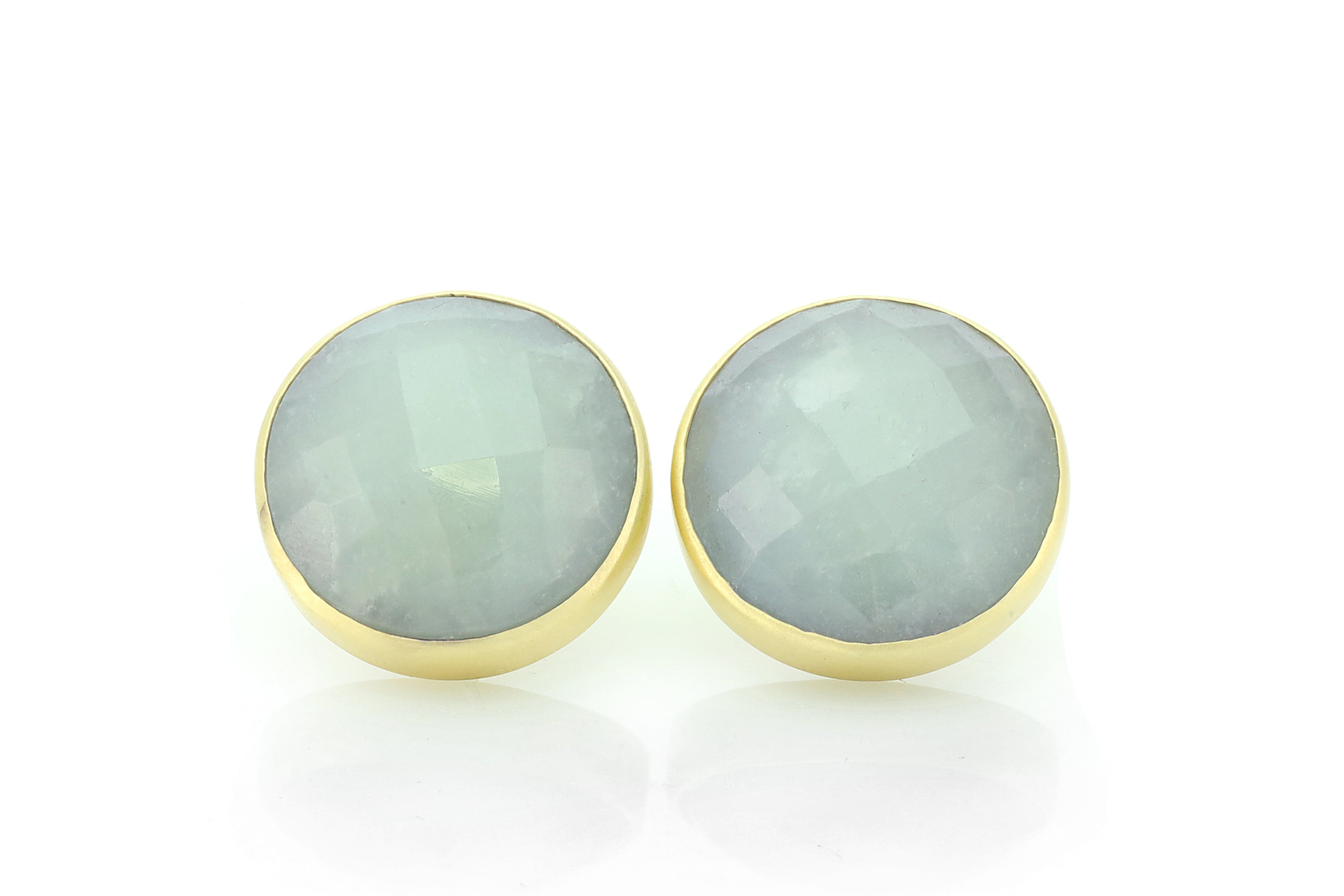 Round Semiprecious Aquamarine Gold Earrings Earrings Anemone Limited