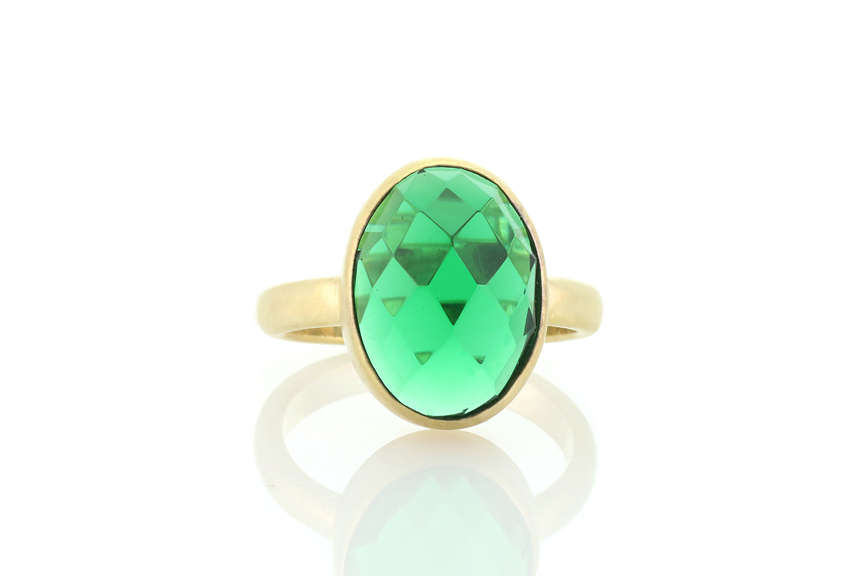 Matte Finish Oval Cut Bezel Emerald Ring in Gold Rings Anemone Limited