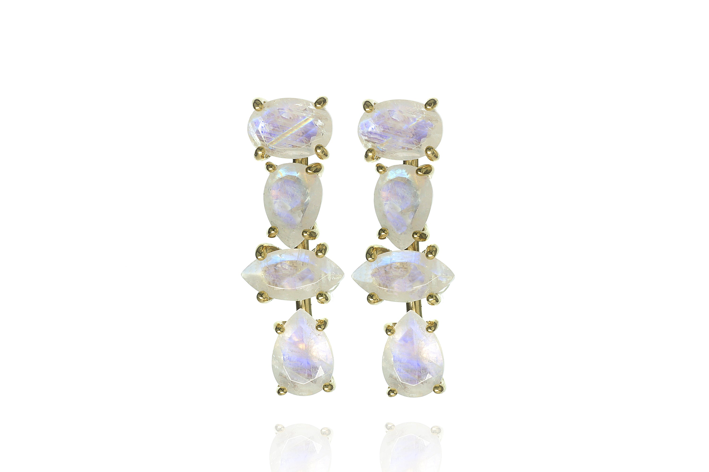 Multistone Rainbow Moonstone Prong Gold Earrings Earrings Anemone Unique