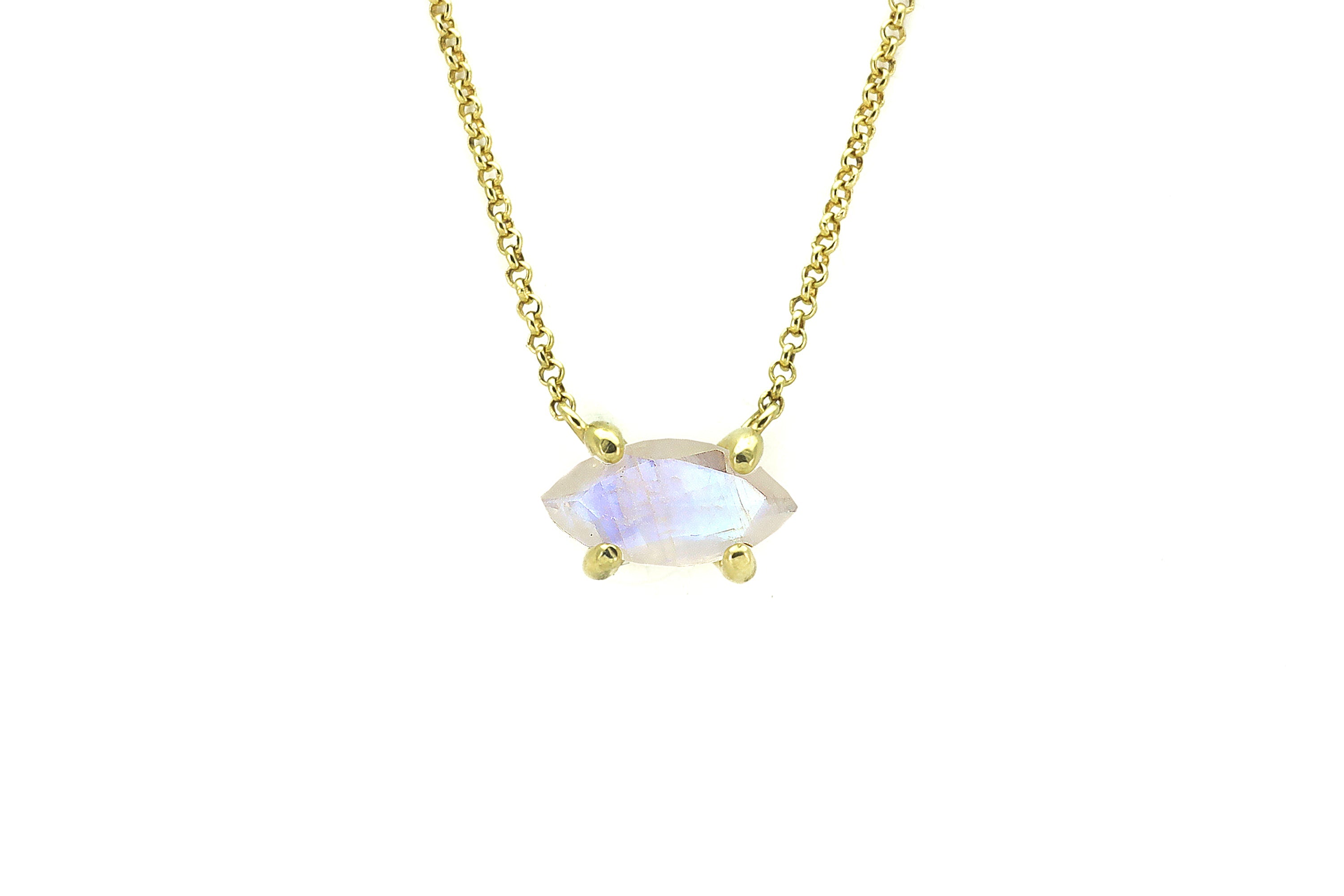 Marquise Cut Horizontal Moonstone Gold Pendant Necklace necklaces Anemone Unique