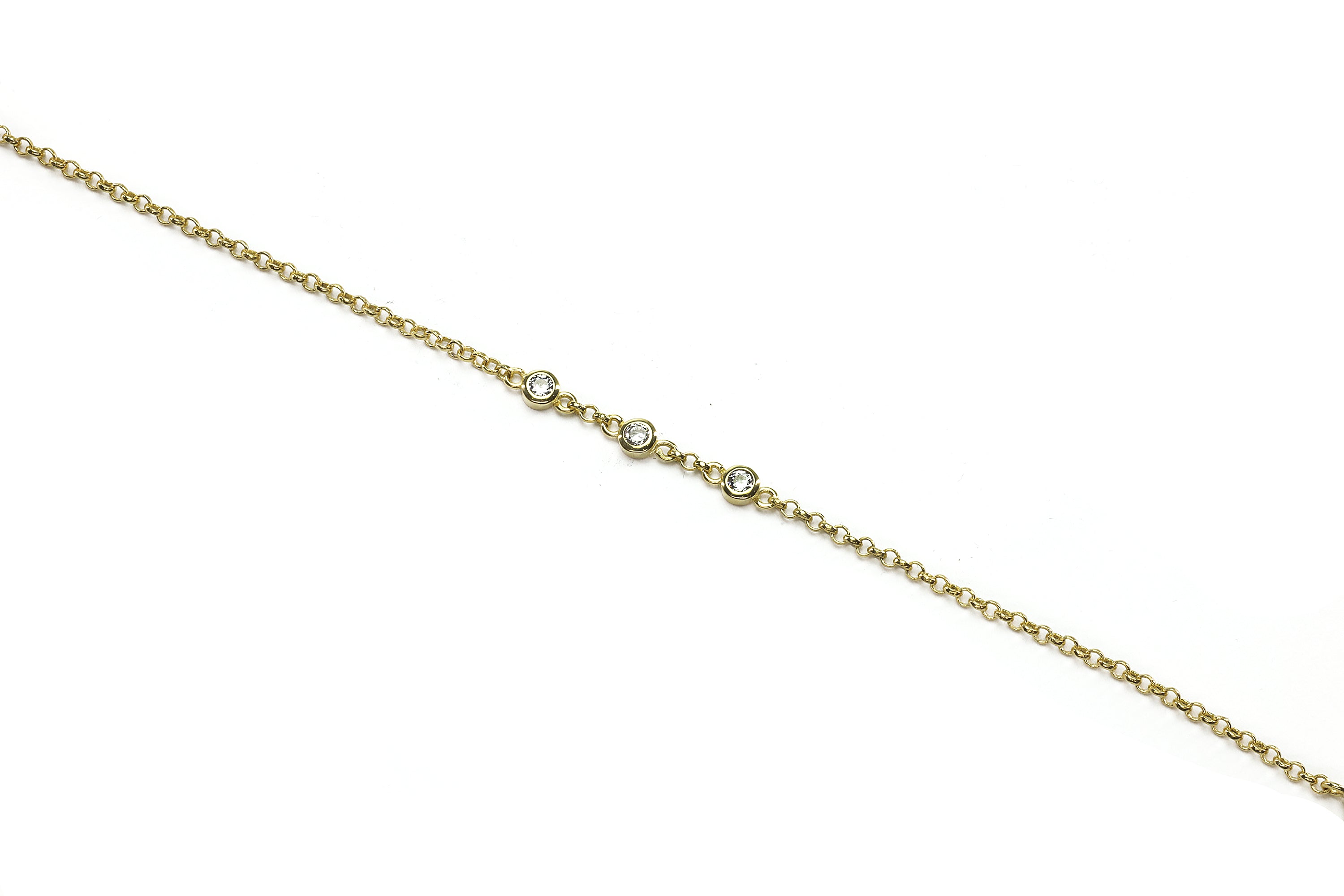 Minimalist 14k Gold Chain Bracelet with Three Cubic Zirconia Stones Bracelets Anemone Unique