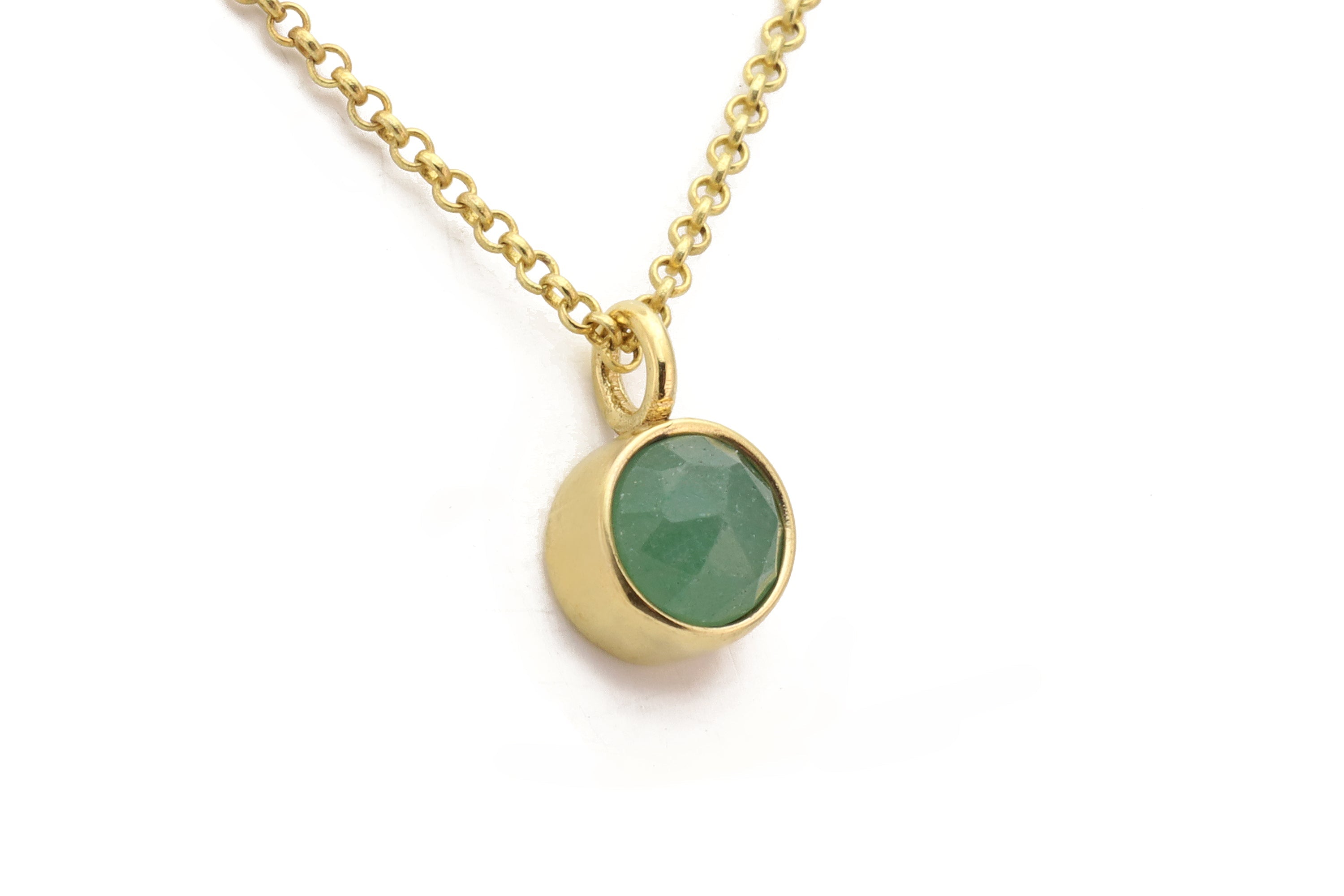 14k Gold Small Bezel Set Green Aventurine Pendant Necklace necklaces Anemone Limited
