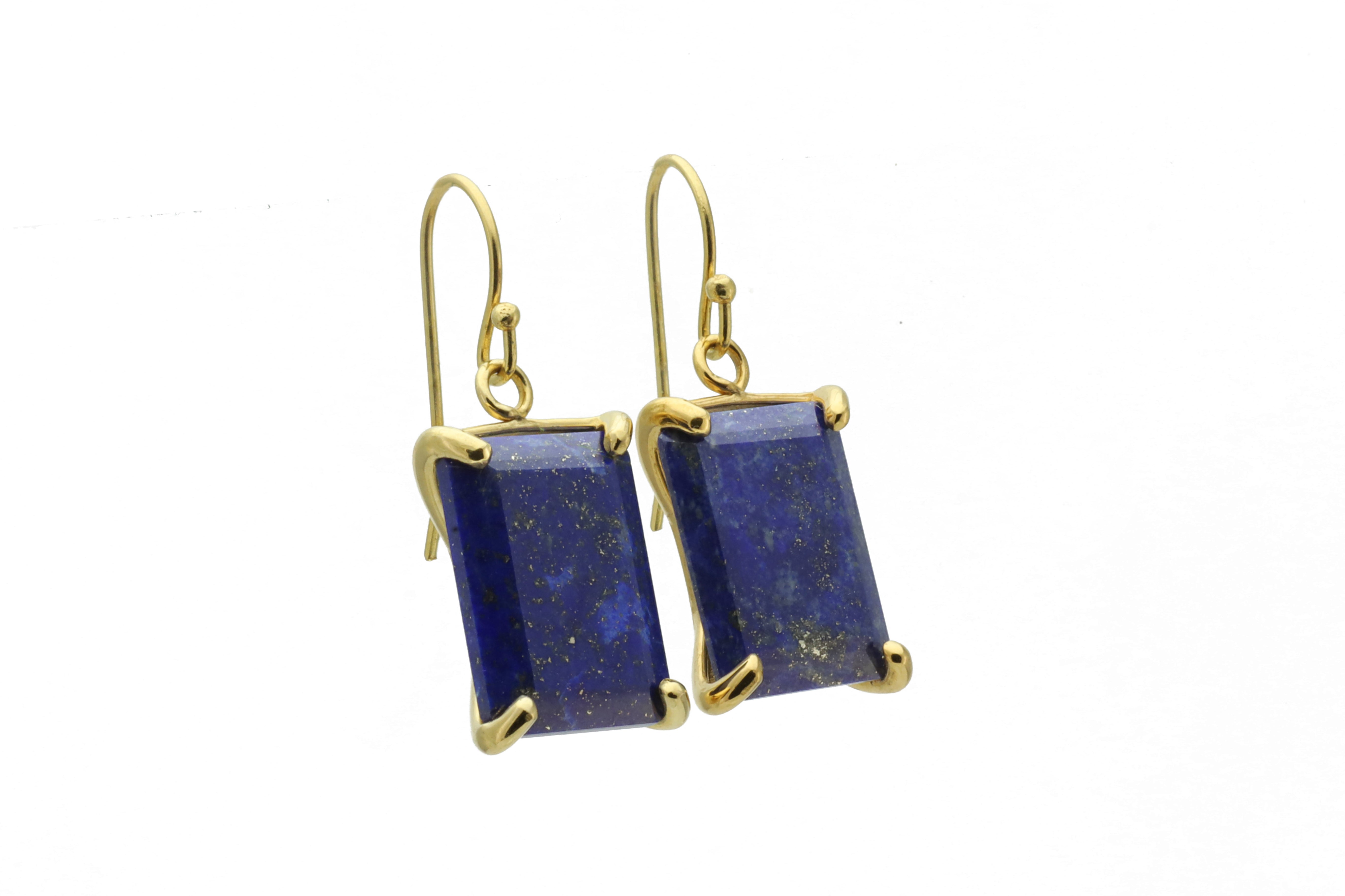 Sterling Silver Rectangle Cut Lapis Lazuli Gemstone Earrings Earrings Anemone Jewelry