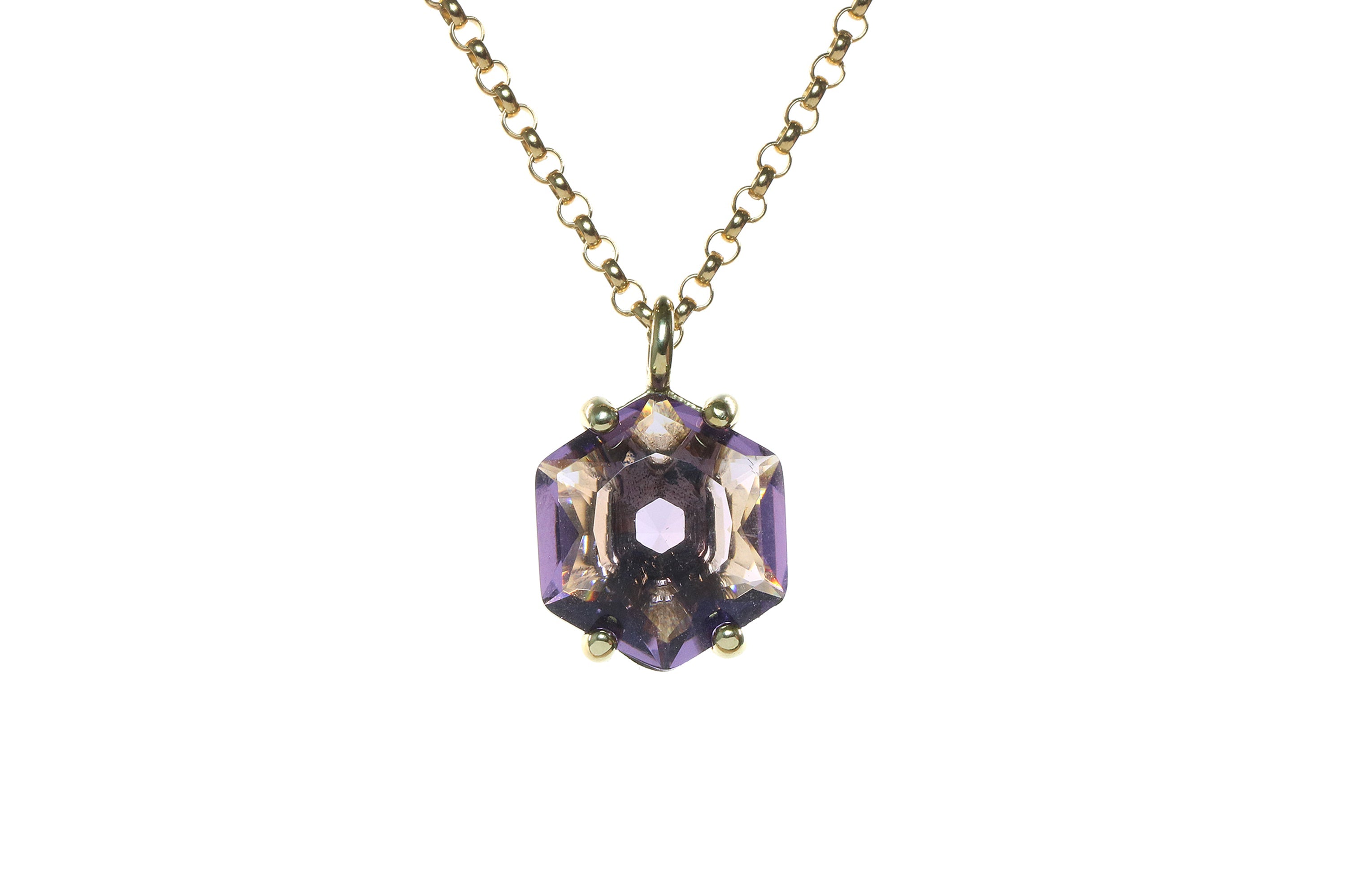 Hexagon Amethyst Pendant Necklace in Gold necklaces Anemone Unique
