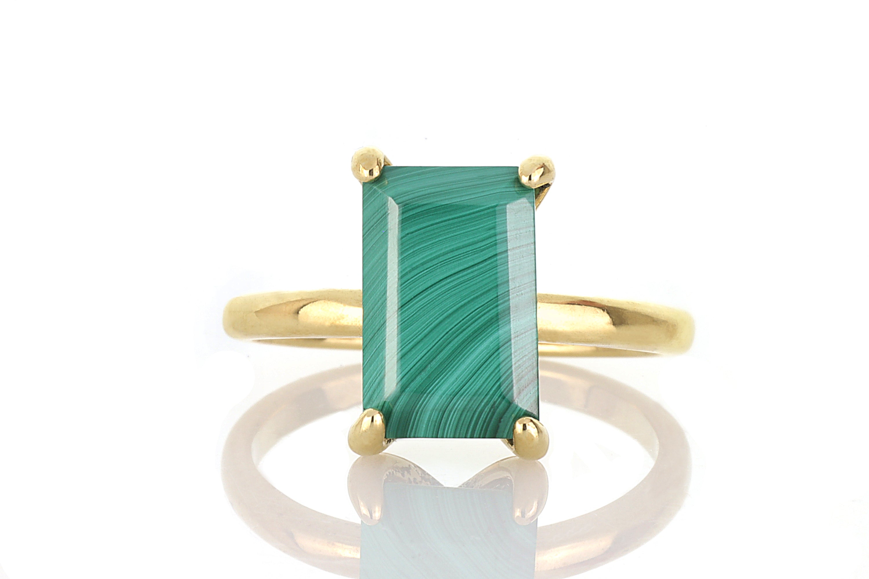 Handmade Malachite Rectangle Gold Stacking Ring Rings Anemone Unique
