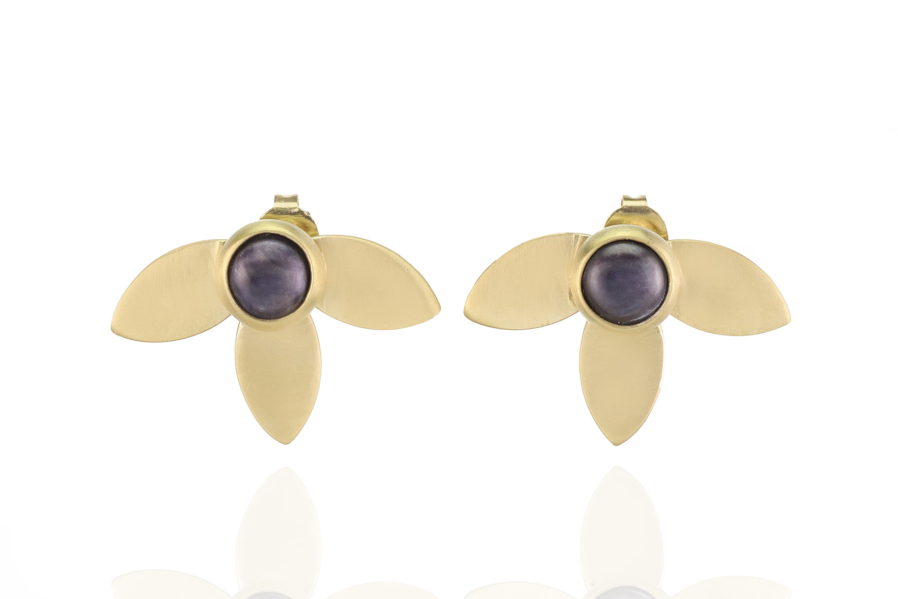 Gold Black Pearl Flower Earrings Earrings Anemone Limited