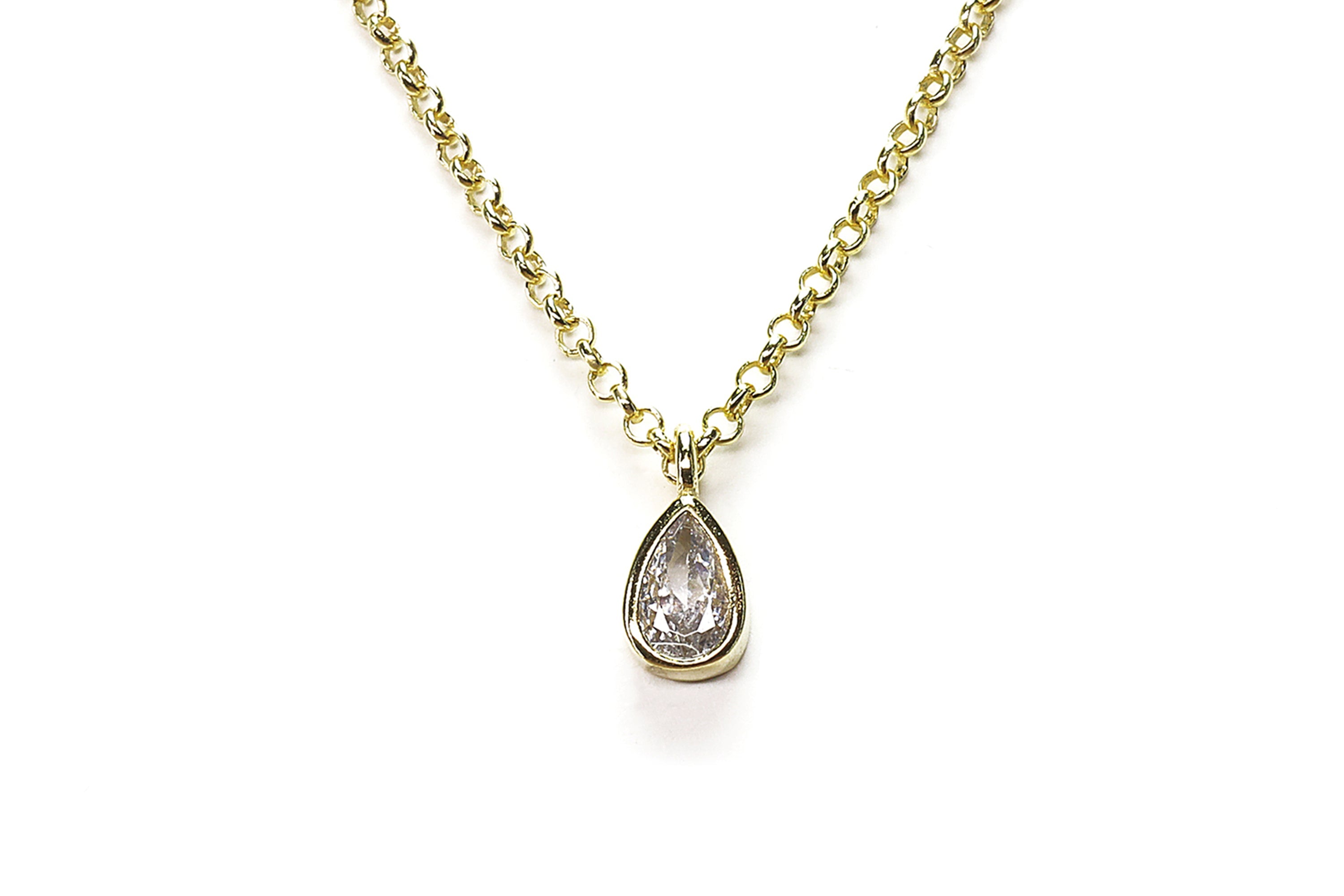 CZ Pear Charm Pendant in 14k Gold Necklace necklaces Anemone Unique