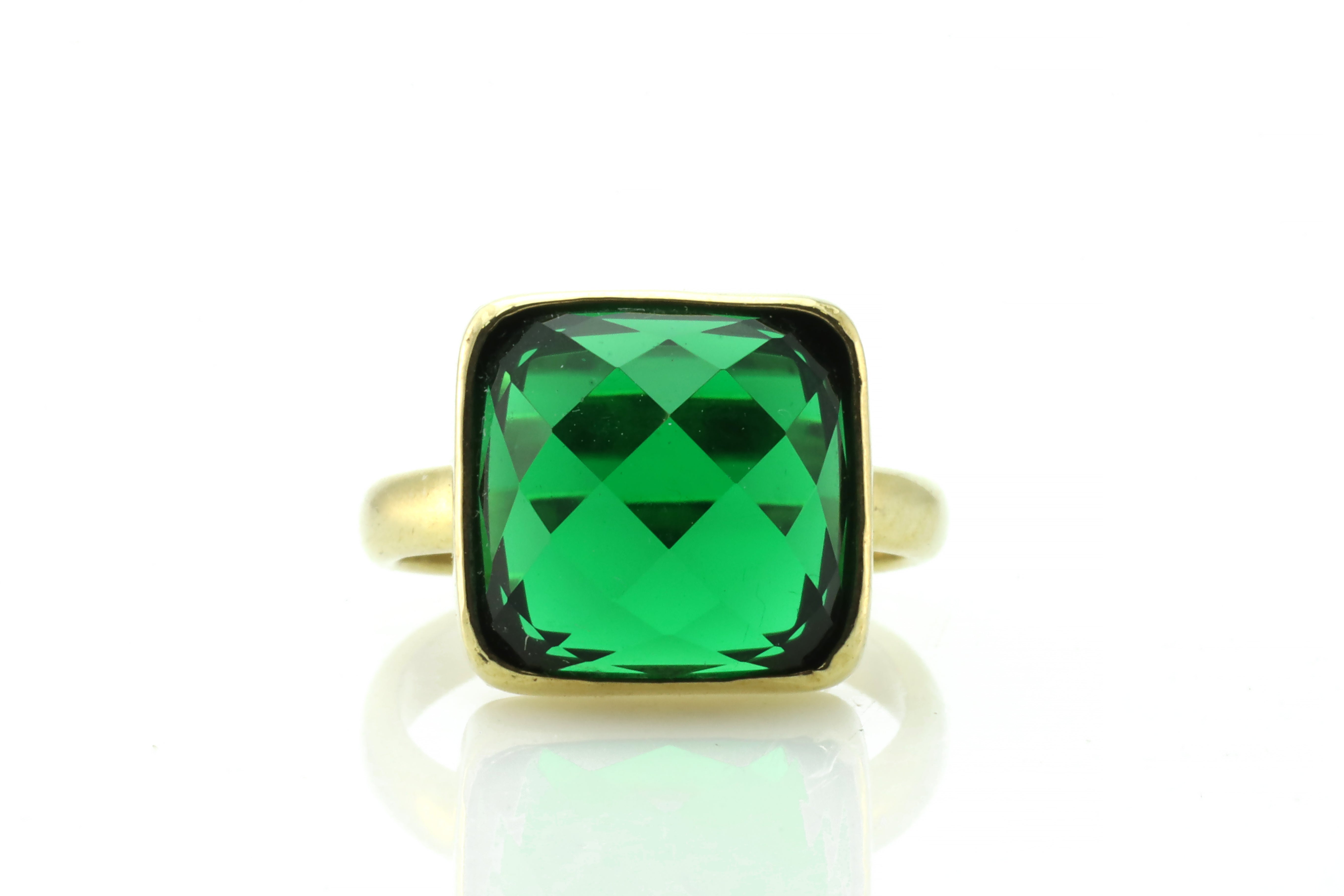 Square Cut Bezel Set Emerald Gemstone Gold Ring Rings Anemone Limited