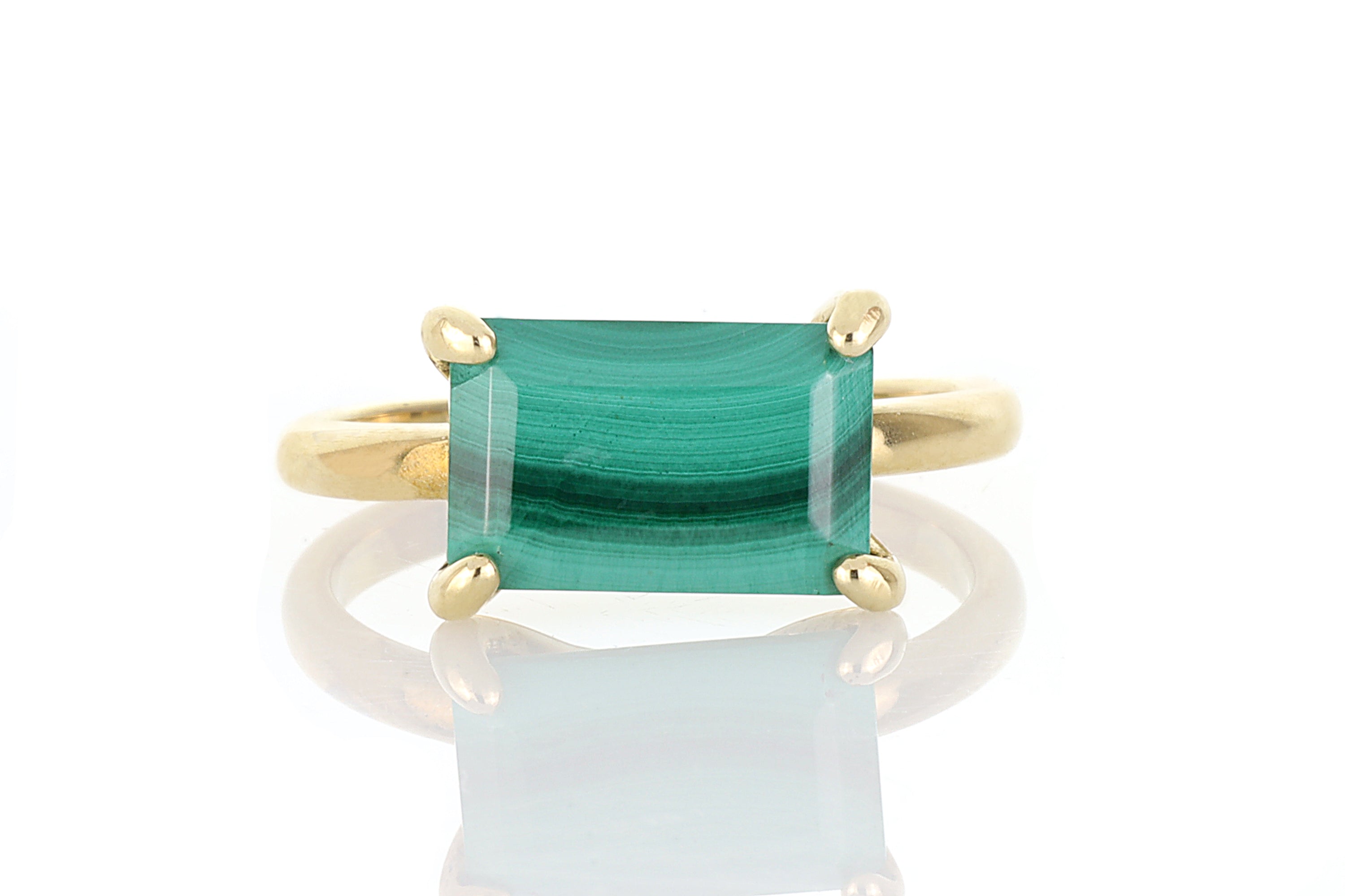 Yellow Gold Rectangle Malachite Ring Rings Anemone Unique