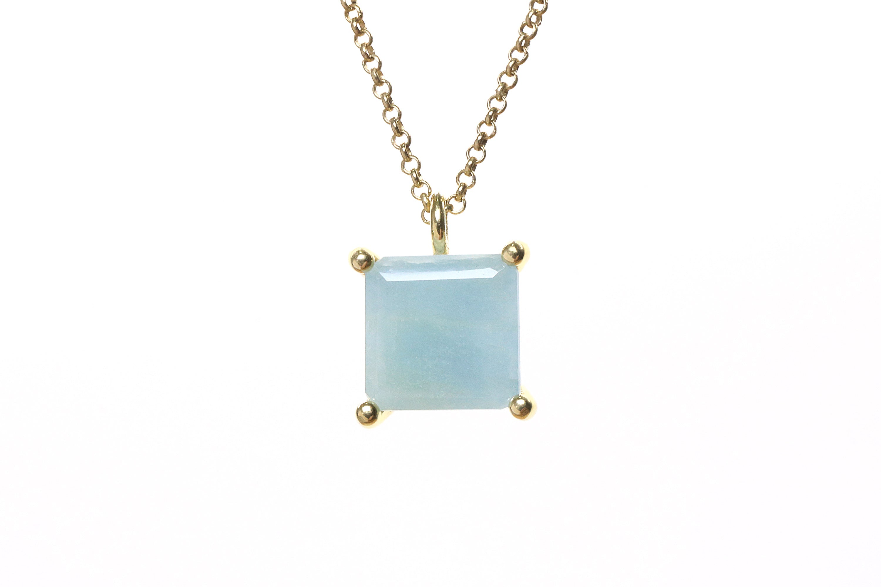 Artisanal Square Aquamarine Gold Necklace necklaces Anemone Unique