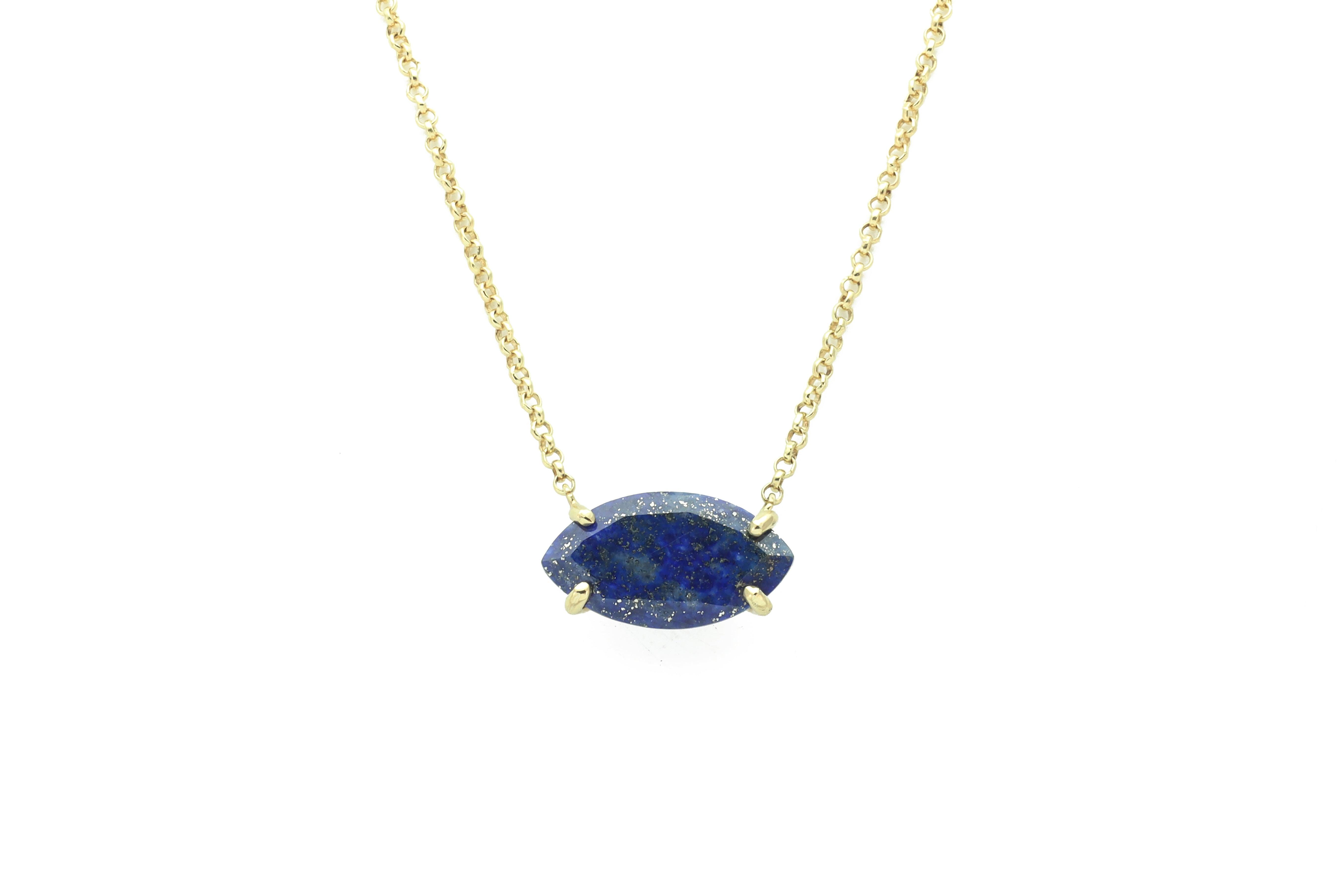 Horizontal Marquise Lapis Lazuli Gold Pendant Necklace necklaces Anemone Jewelry