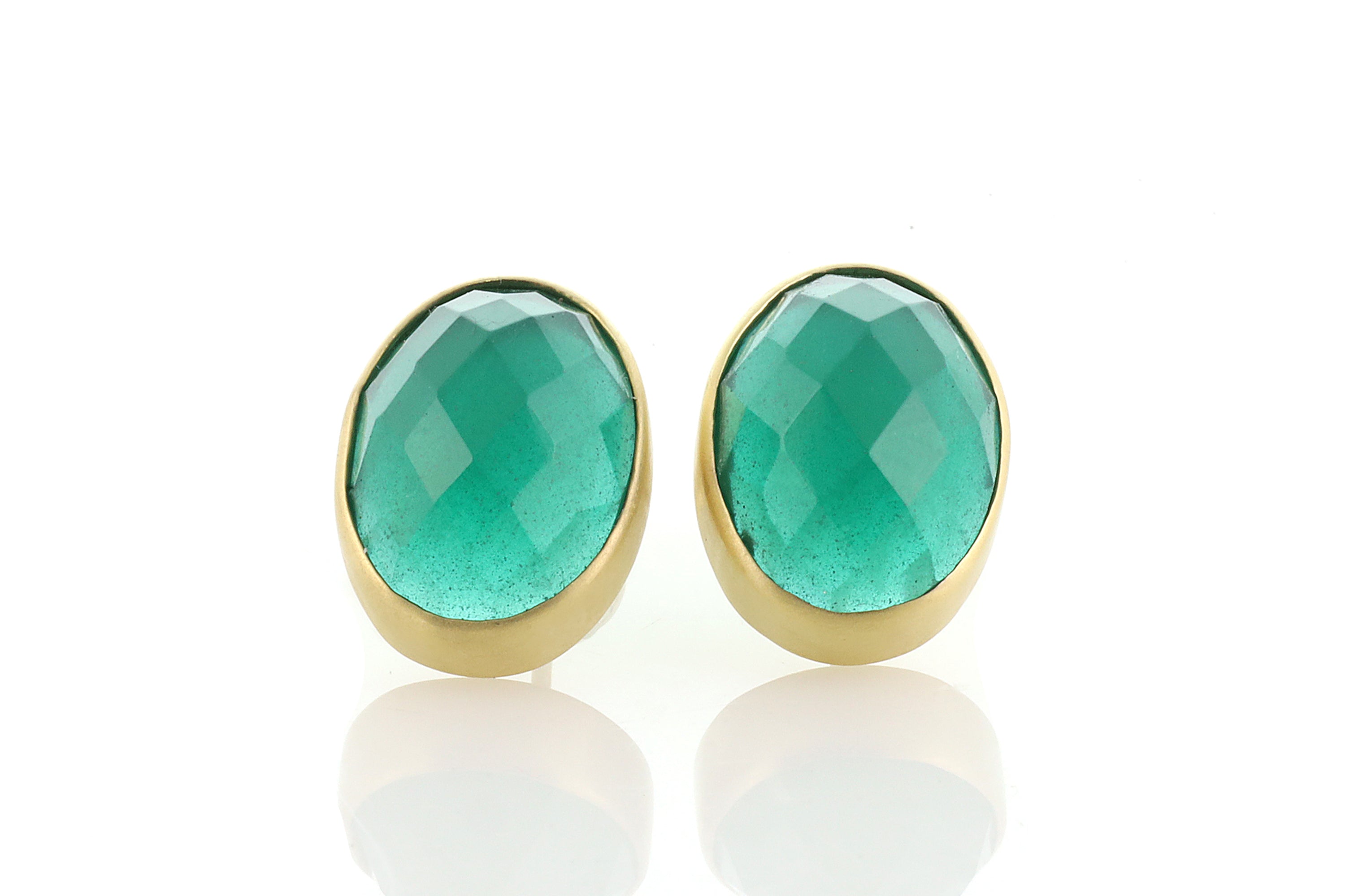 Green Onyx Oval Bezel Set Gold Earrings Earrings Anemone Limited