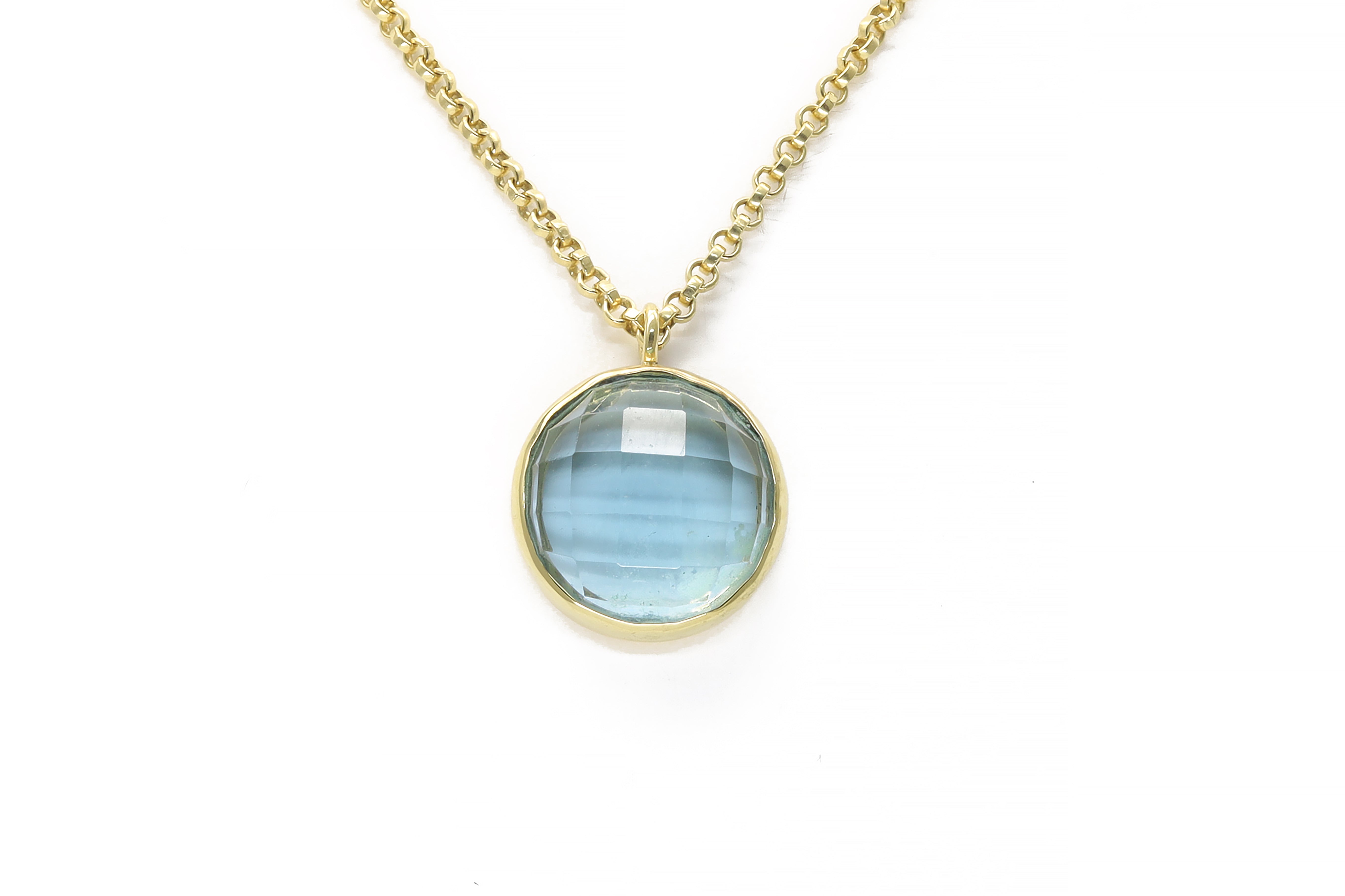 Blue Topaz Round Bezel Pendant Necklace in Gold necklaces Anemone Limited