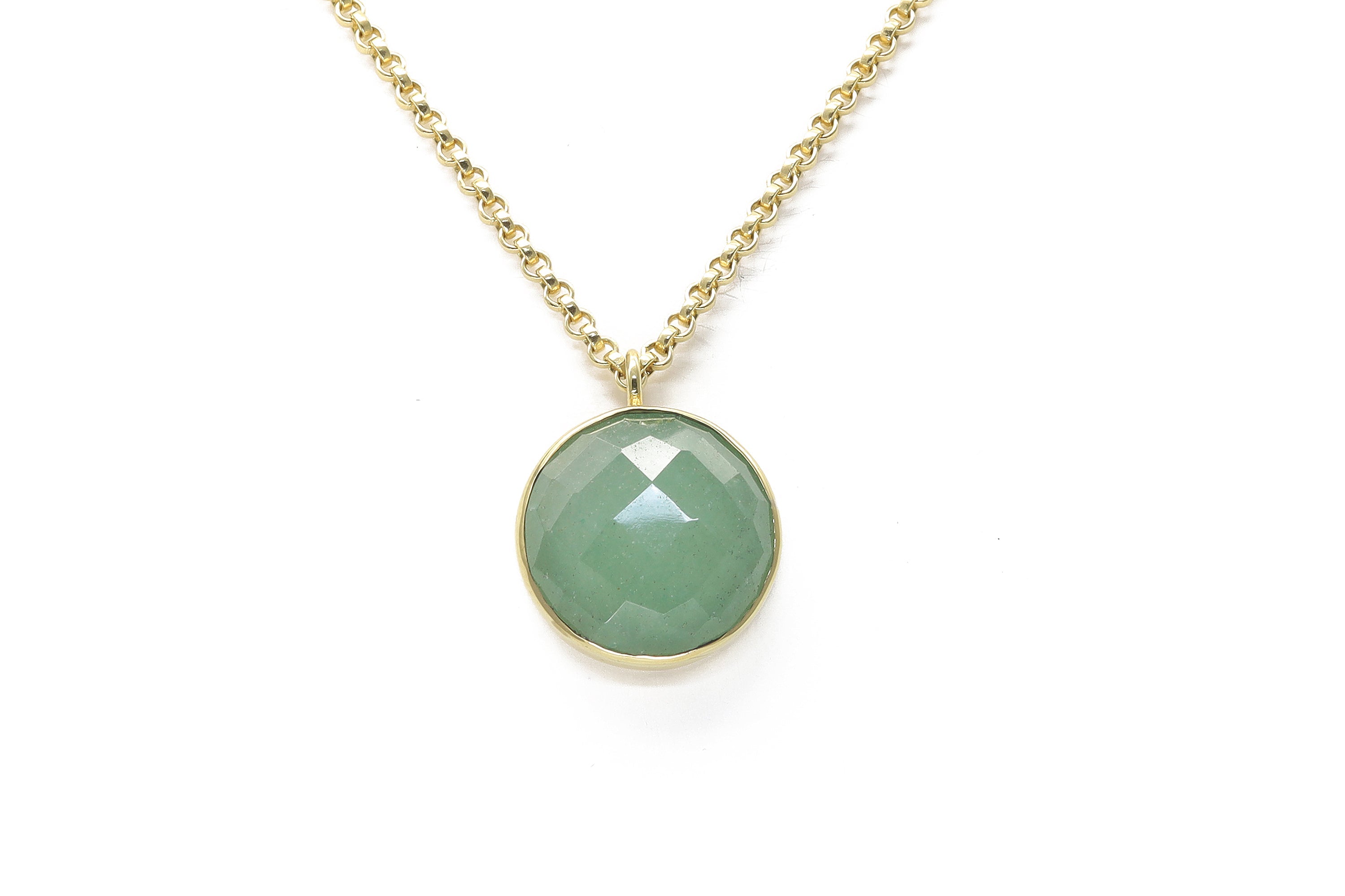 Green Aventurine Round Bezel Pendant Necklace necklaces Anemone Limited