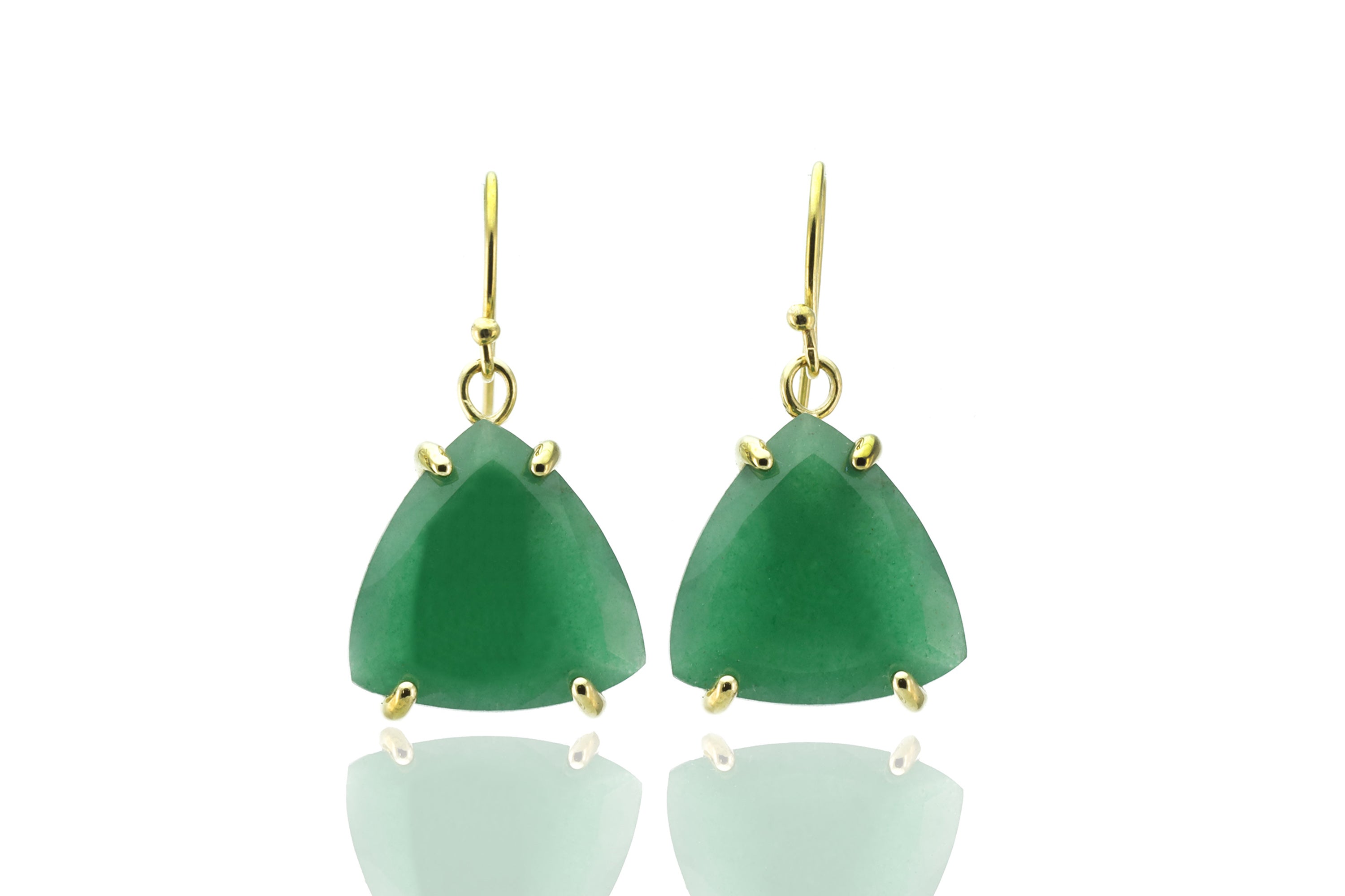 Green Aventurine Prong Trillion Gold Dangle Big Earrings Earrings Anemone Jewelry