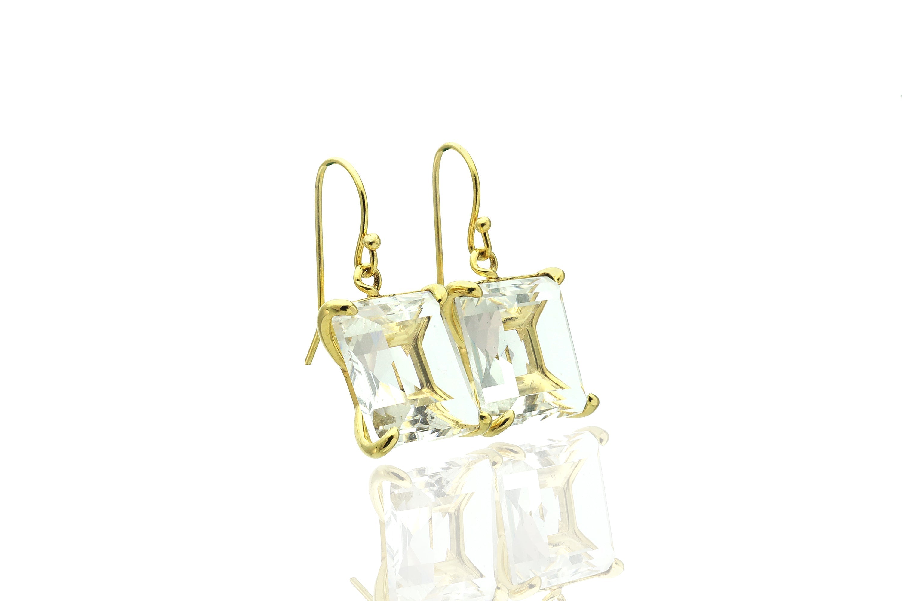 Crystal Quartz Square Gemstone Gold Earrings Earrings Anemone Jewelry